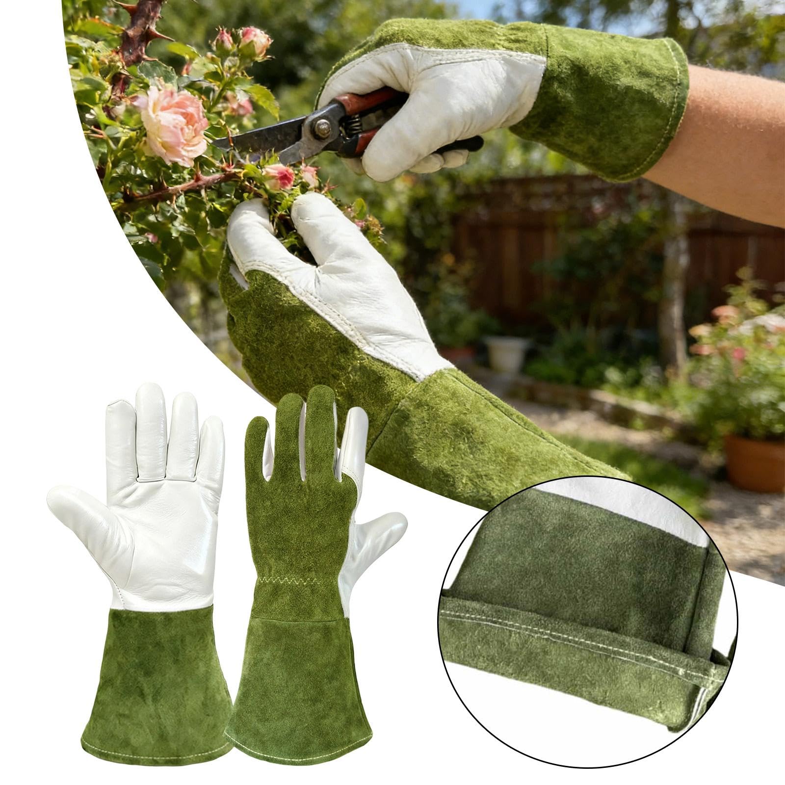 Guantes Largos Guantes Resistentes a Pinchazos Guantes Protectores para Forearm Guantes de Jardinería Hechos de Cuero Sintético para Manipulació, L