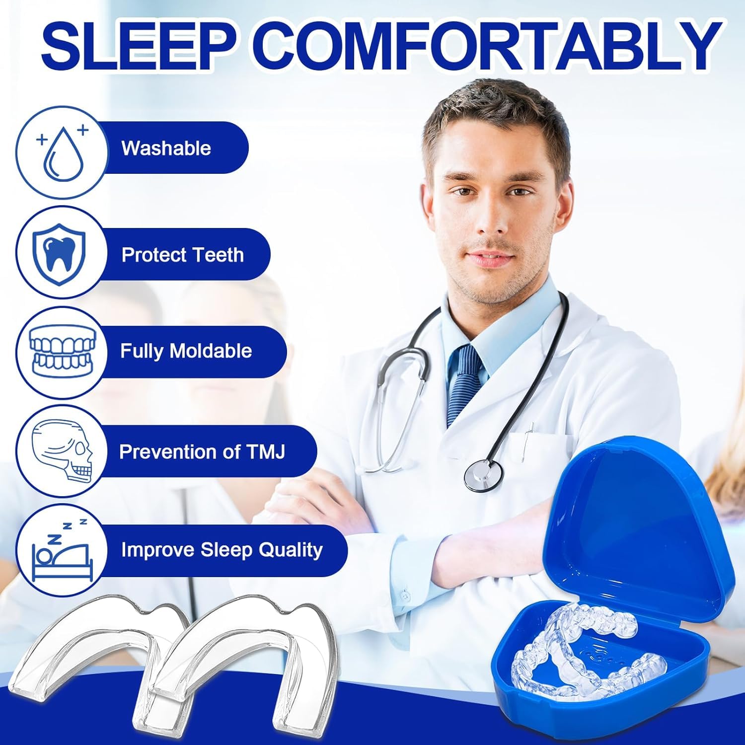 Set of 4 Anti-Snoring Splints, Anti Snoring Devices for Bruxism, Anti-Snoring Mouth Guard, for Better Sleep, Improves Sleep and Reusable