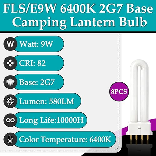 Miniatura 2 de 8 bombillas FLSE9W 6400K de linterna de campamento, adecuadas para linterna Coleman, Rayovac F9w-1, linterna de fuerza de trabajo, linterna de