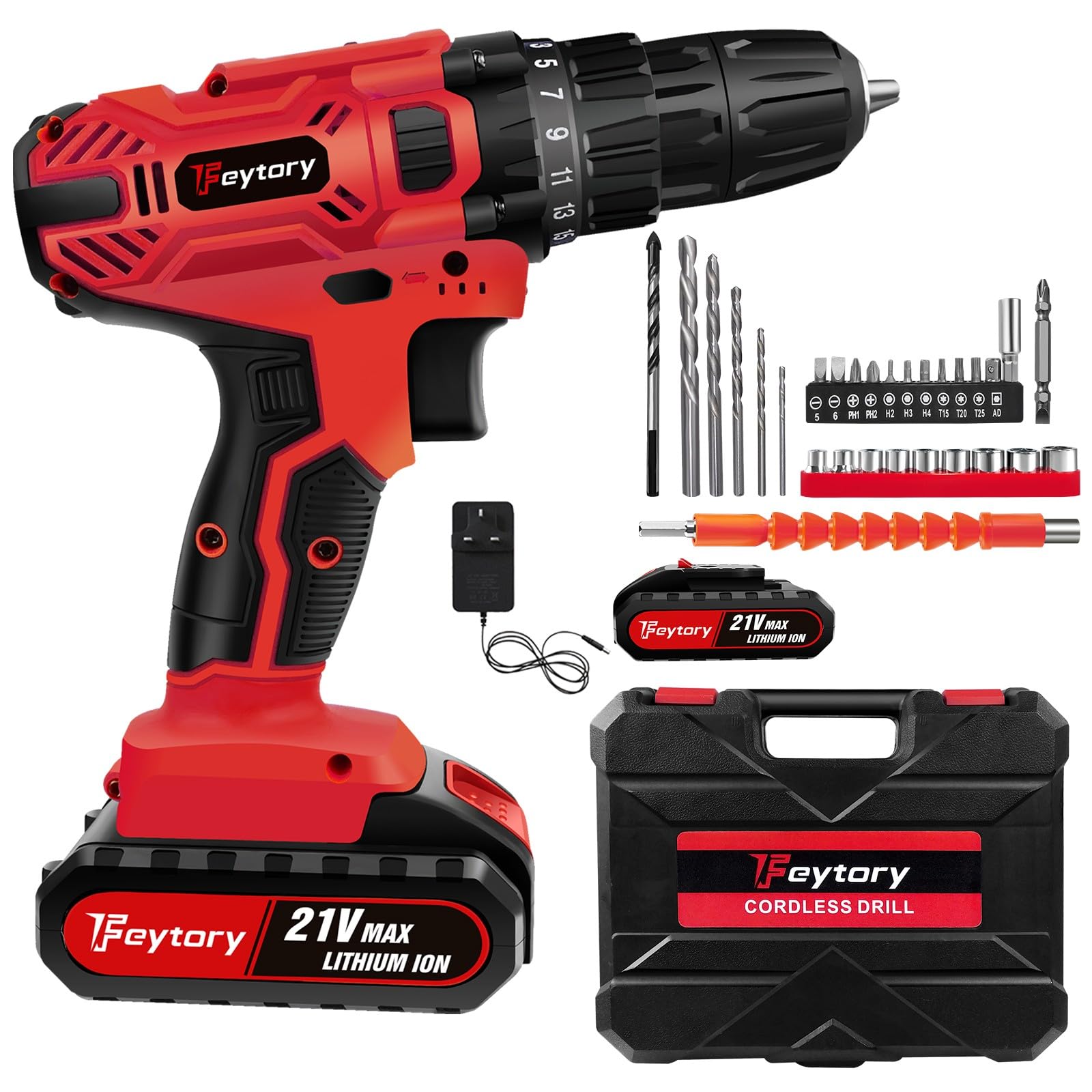 Cordless Drill Driver Set 21V, Cordless Combi Drill with 1.5 Ah Lithium-Ion Battery, Electric Screwdrivers Cordless, 25+1 Torque, 45N.m Electric Power Drill, 2 Speed, 29pcs Drill and Screwdriver Bit
