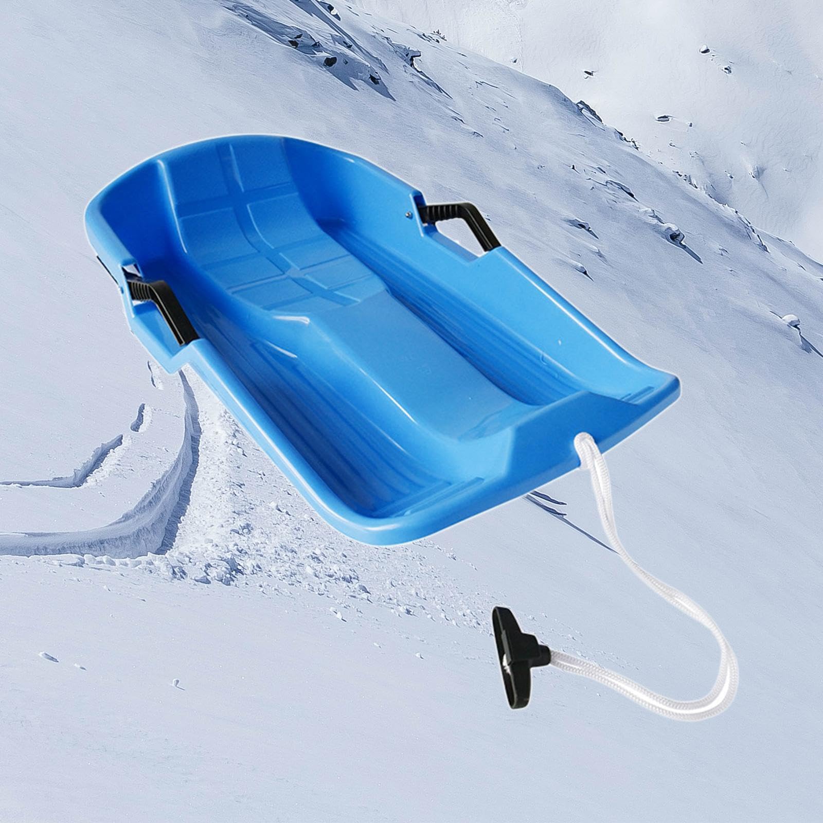 Snowboard Schlittenrutsche Premium Grasrutsche mit Zugseil und zweiseitigen Griffen Material: Das Snowboard ist aus hochdichtem und hochwertigem Polyethylen gefertigt.
