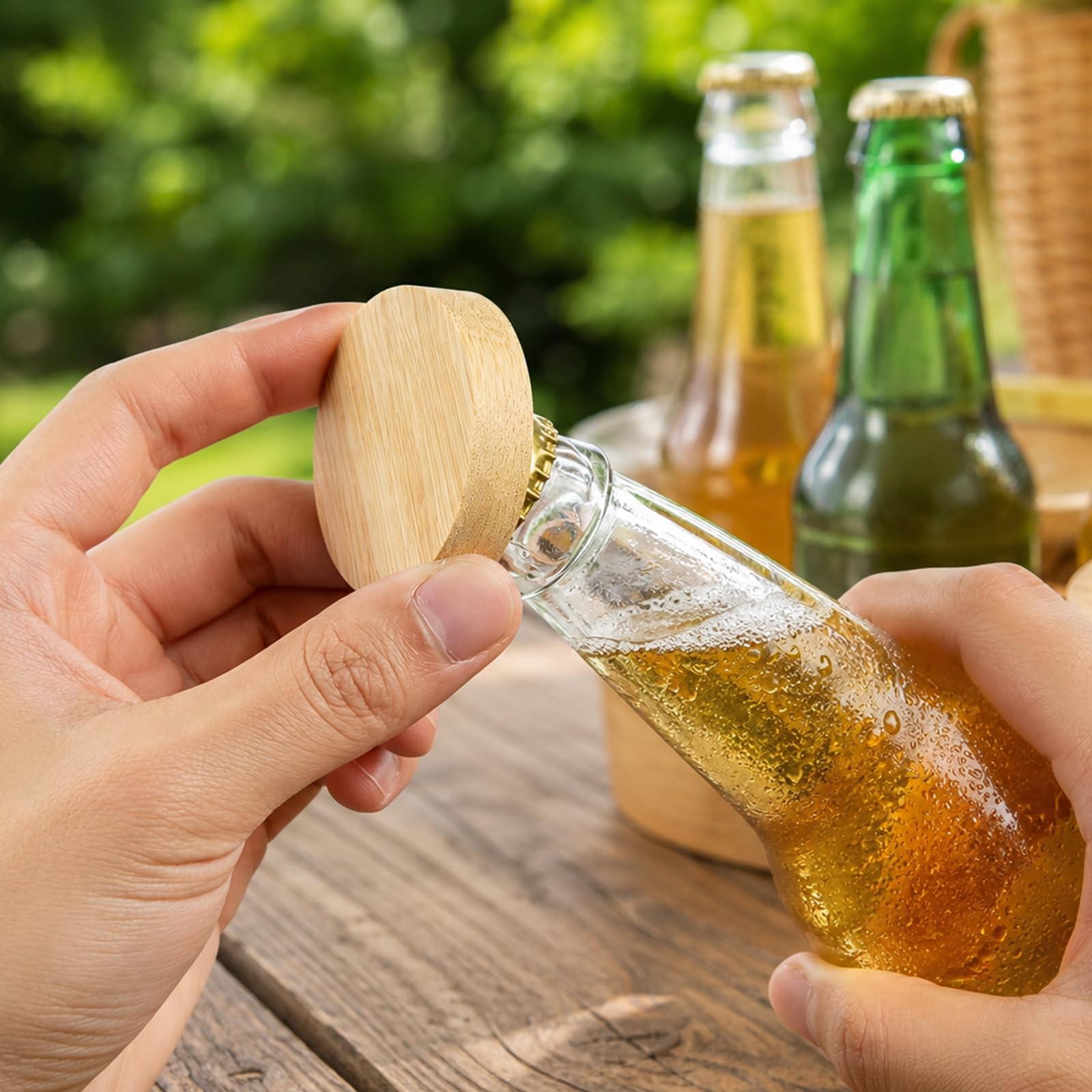 24 Stk. Flaschenöffner, runde Holz-Flaschenöffner für Getränkedeckel, mit Kühlschrankaufbewahrung, Metall-Kronkorkenöffner für Bier und Softdrinks, leicht zu nutzen, für Küche und Party