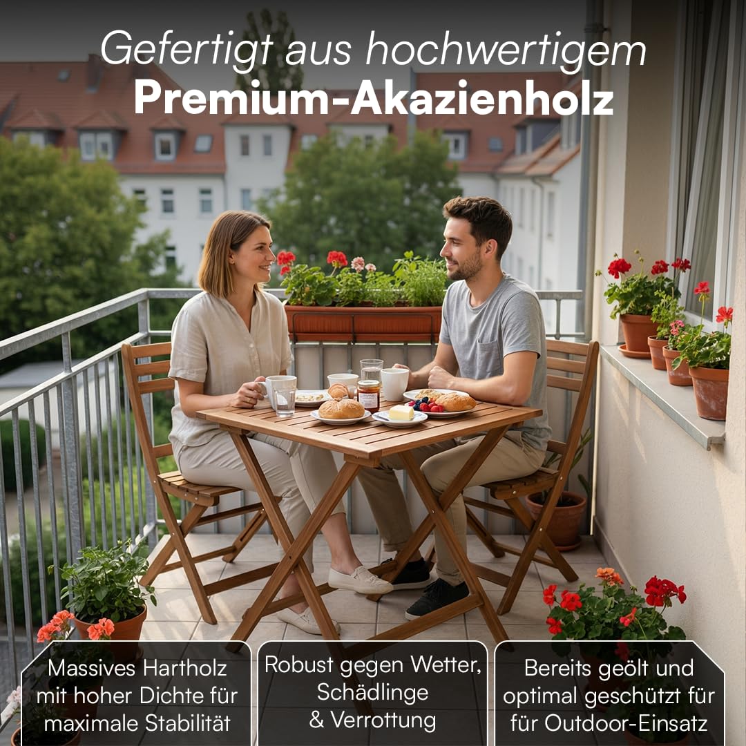 STEELSØN Lystra Gartentisch – Balkontisch 70x70 cm aus Akazienholz geölt – Klapptisch wetterfest bis 80 kg belastbar – Esstisch Garten klappbar – Outdoor-Tisch klein – Holztisch Terrasse – Gartenmöbel