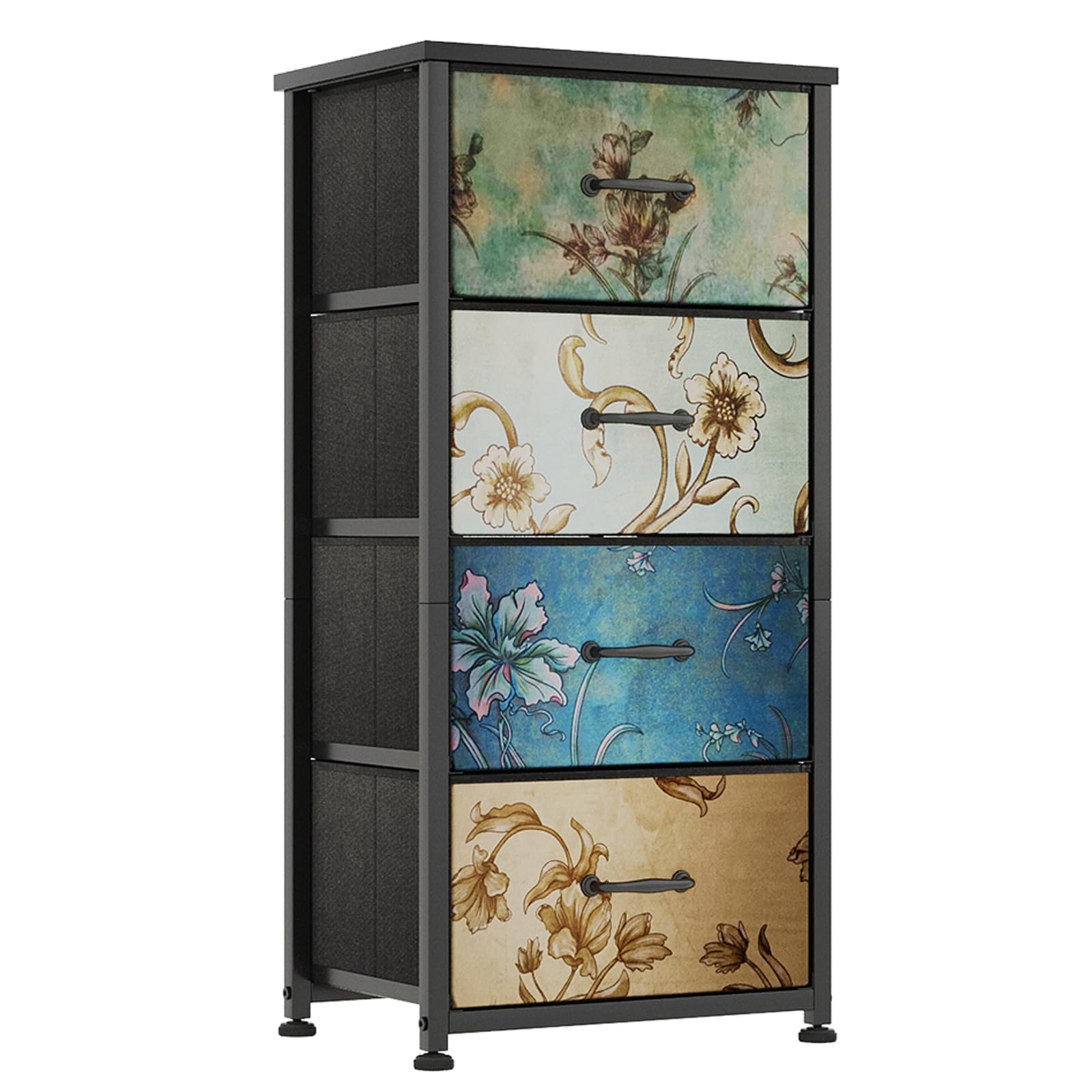 CAIYUN Chest of Drawers Bedroom with 4 Drawers and Flower Printing, Small Fabric Dressers, Dresser for Entryway Hallway Living Room, Closet Storage Drawer
