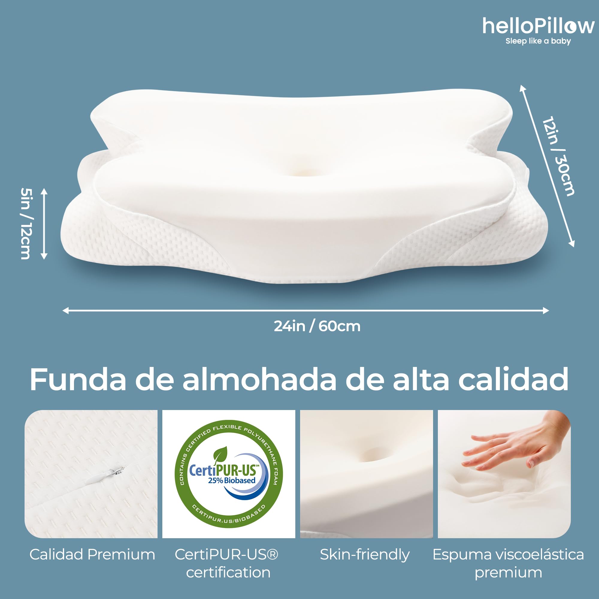 Almohada Cervicales y Cuello de Espuma Viscoelastica, Almohada Ortopedica y ergonómica para Soporte de Cuello, Almohada Ergonómica para Dormir de Lado y Boca Arriba (Gris)