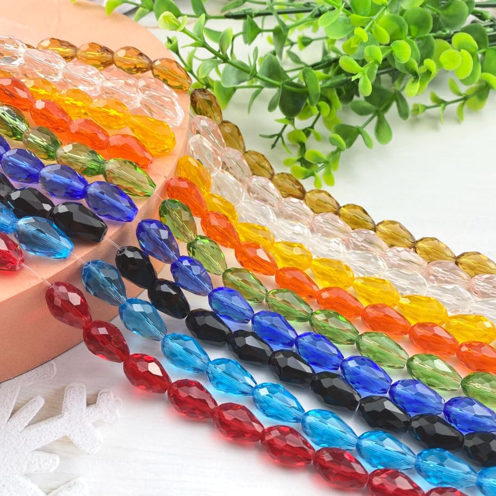 Jmassyang 60pcs 8x12mm Crystal Glass Teardrop Beads Faceted Vertical Hole Shape Loose Spacer Beads for Jewelry Making DIY Bracelet Necklace Sewing Crafts Decoration (Emerald) - Image 4