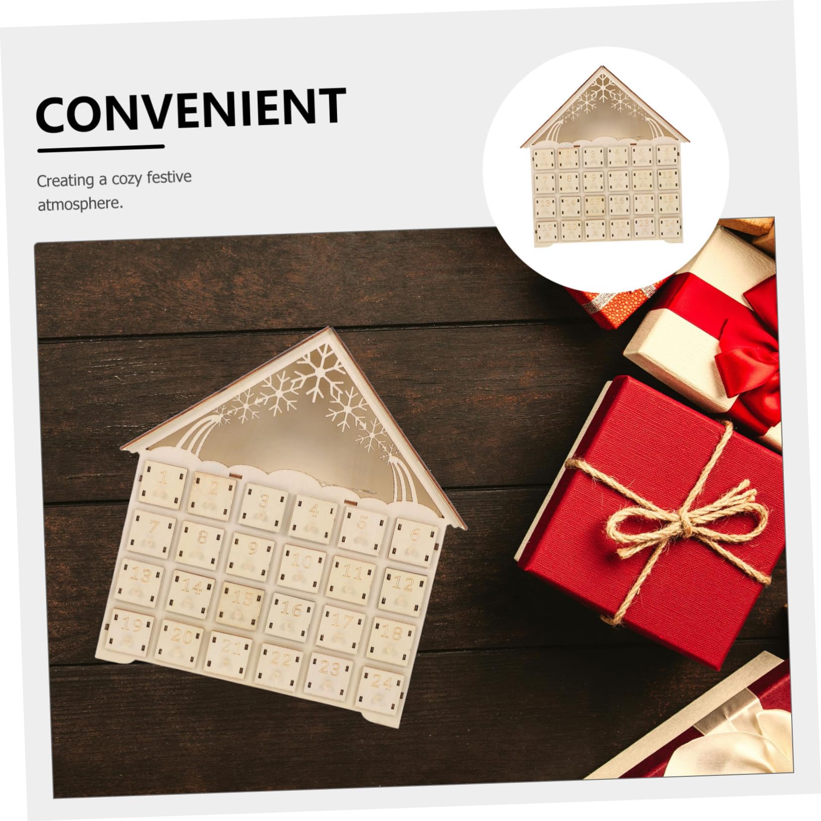 Ciieeo Calendario Avvento di Natale in Legno con Conto alla Rovescia per Feste Casa Avvento Illuminata LED Decorazione Natalizia Ricaricabile Stile Casuale
