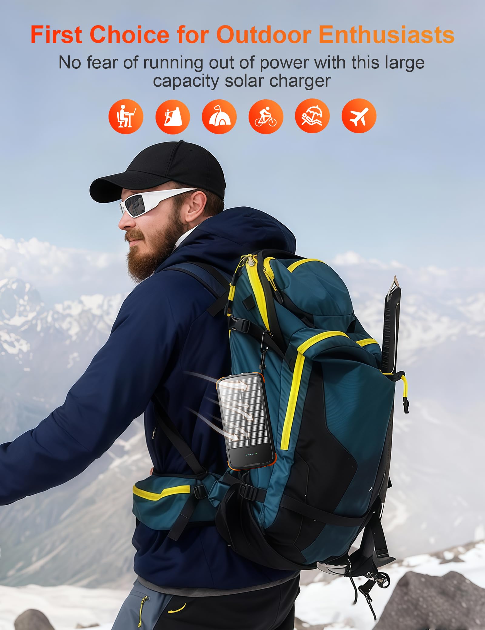 MINRISE Solar Power Bank 40000mAh, Tragbares Ladegerät PD 20W Schnellladegerät Solar Ladegerät Power Bank Eingebaute 4 Kabel und USB-C in/Ausgang, Camping Essentials Externer Akku Pack mit