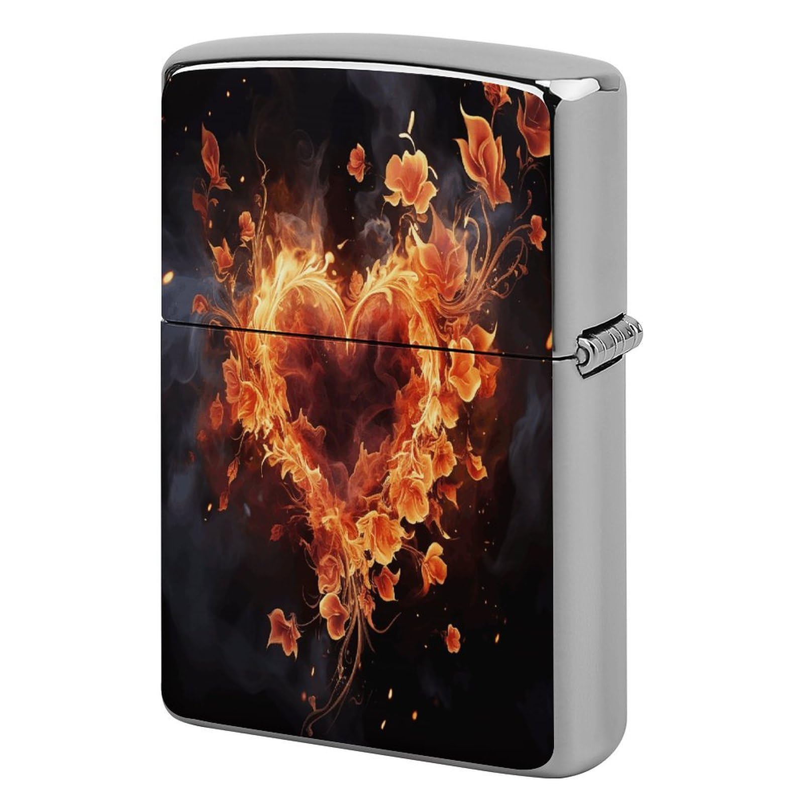 Fodpand Style Fire Flowers And Heart Metal Lighter Case Cover Lighter Sleeve