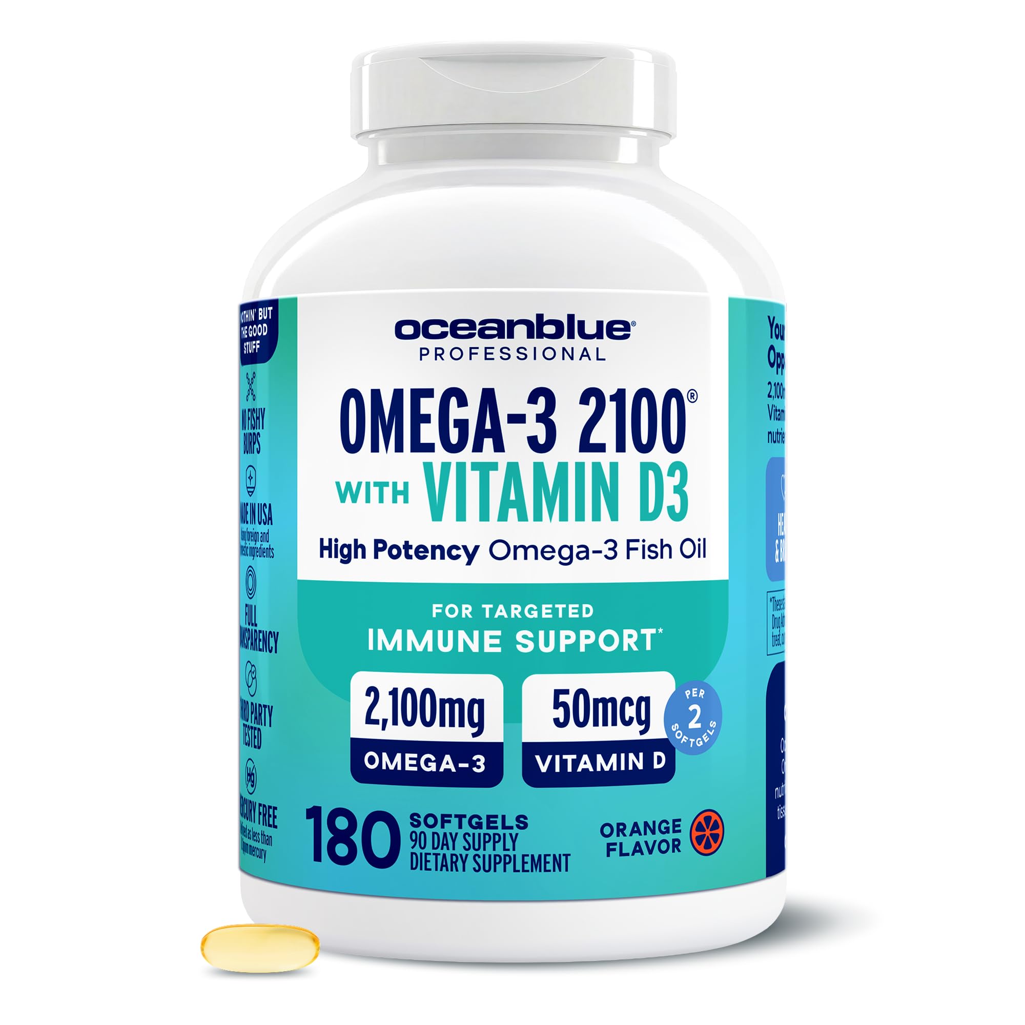 Oceanblue Professional Omega-3 2100 with Vitamin D3-180 Softgels