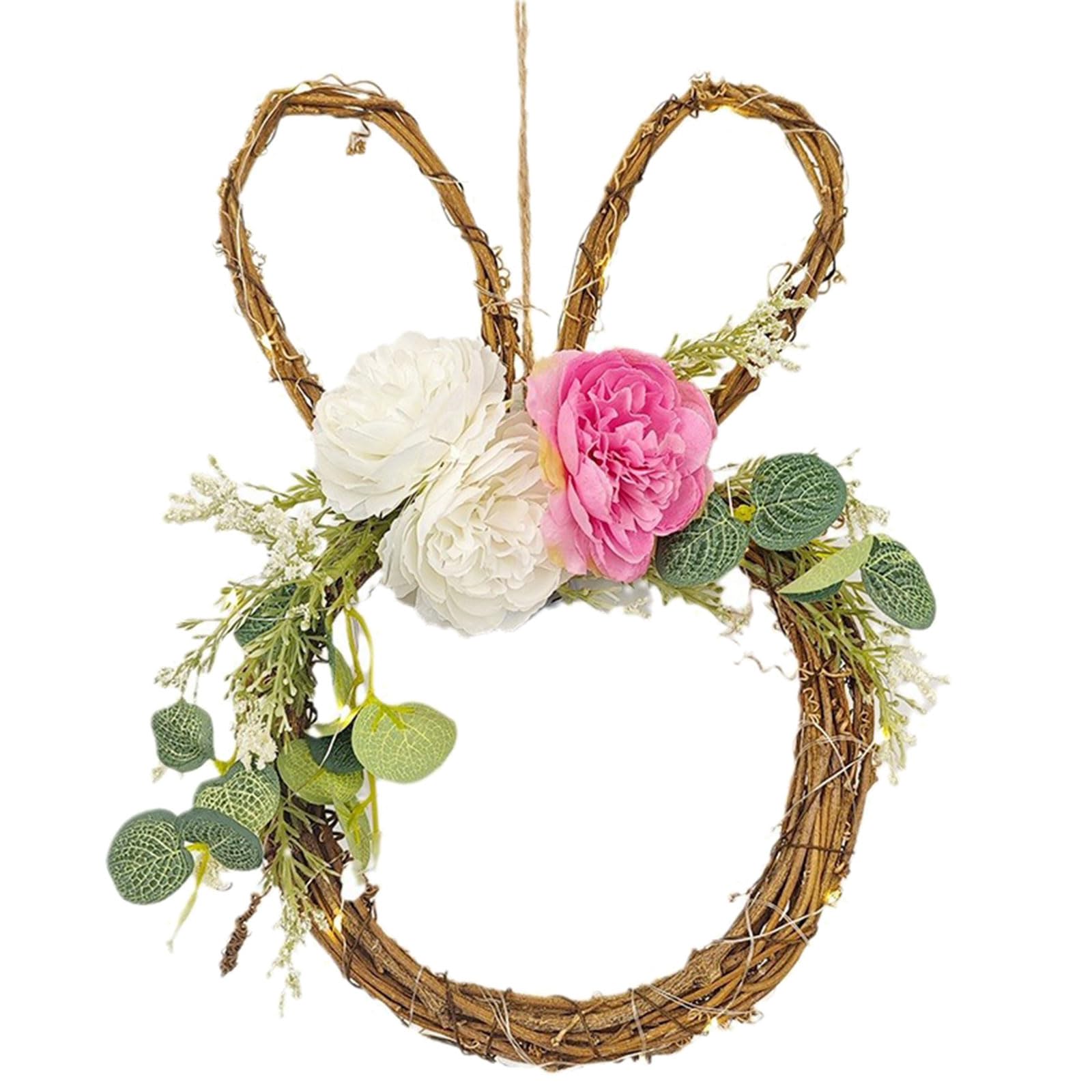 Tsophreniq Wreath Flower Hoop Door Hangings Decor Garland Bunnys Wreath Decoration Festive Accessory for Easter Celebration