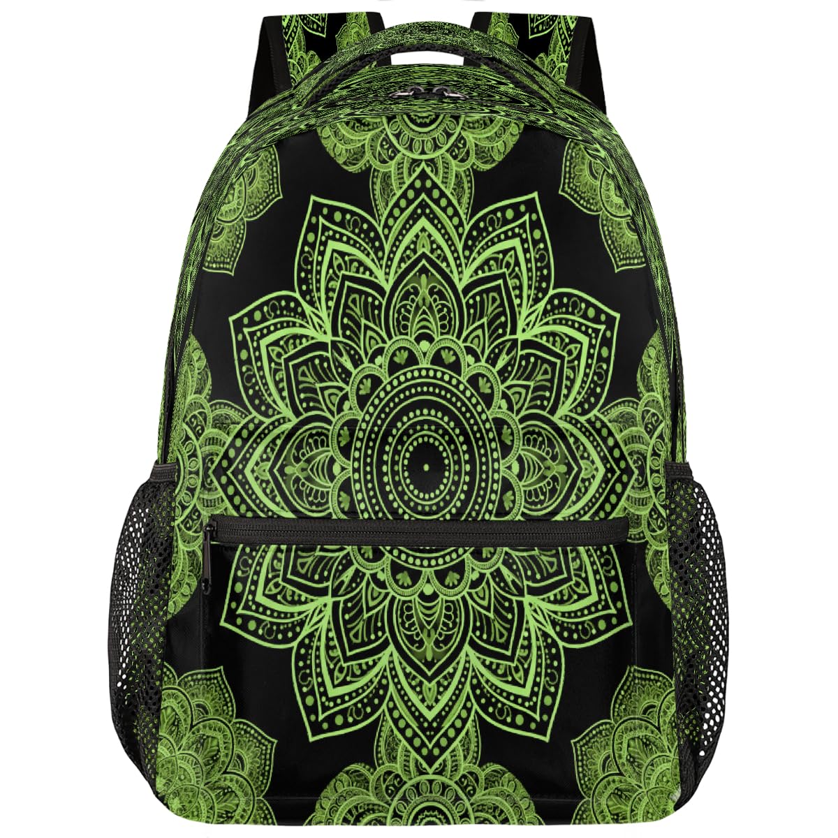 Mochila de viaje con mandala verde para estudiantes de secundaria 8
