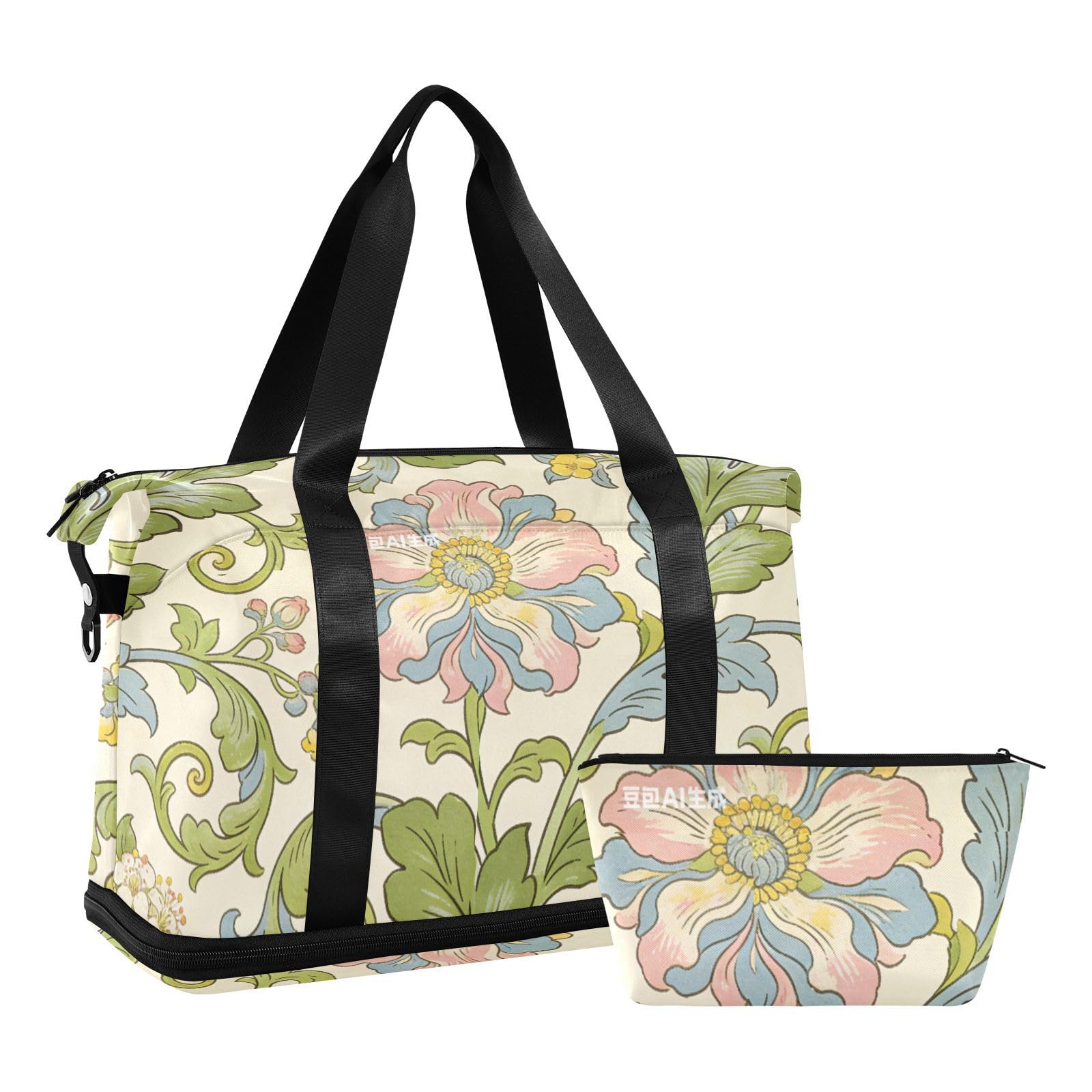 William Morris - Bolsa de transporte de lirio rosa con bolsillo húmedo, correa ajustable, bolsa de viaje para gimnasio, para viajes, impermeable, para hombres y mujeres