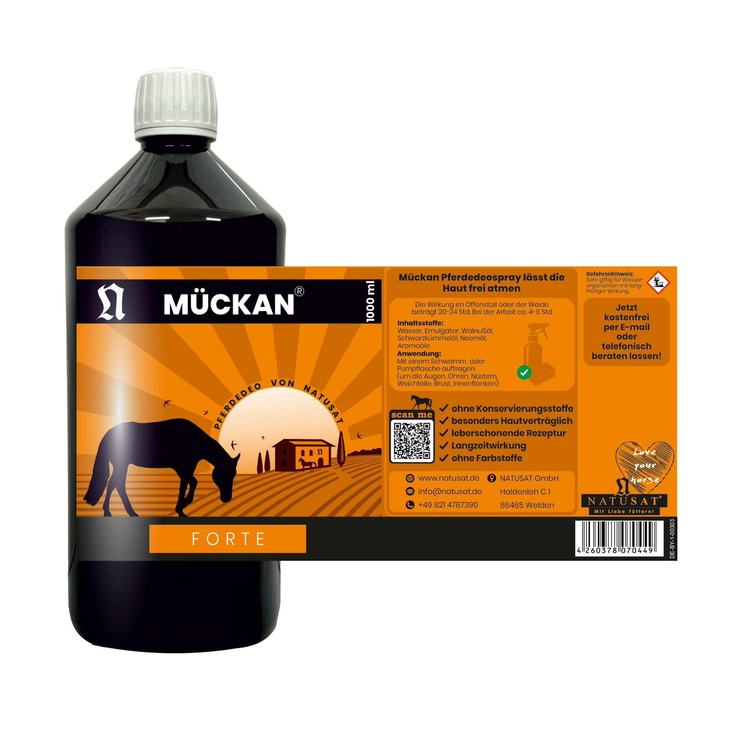 NATUSAT Mückan Forte Spray - Desodorierender Schutz zur Hautpflege für Pferde (1000 ml)