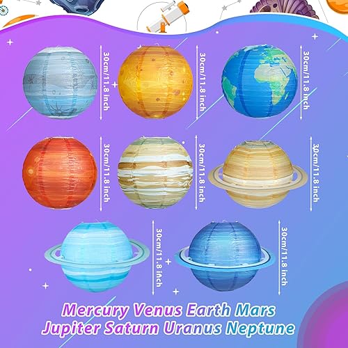 Miniatura 2 de 8 linternas de papel de planetas, decoraciones de fiesta del espacio exterior de 12 pulgadas, linterna colgante del sistema solar para niños,