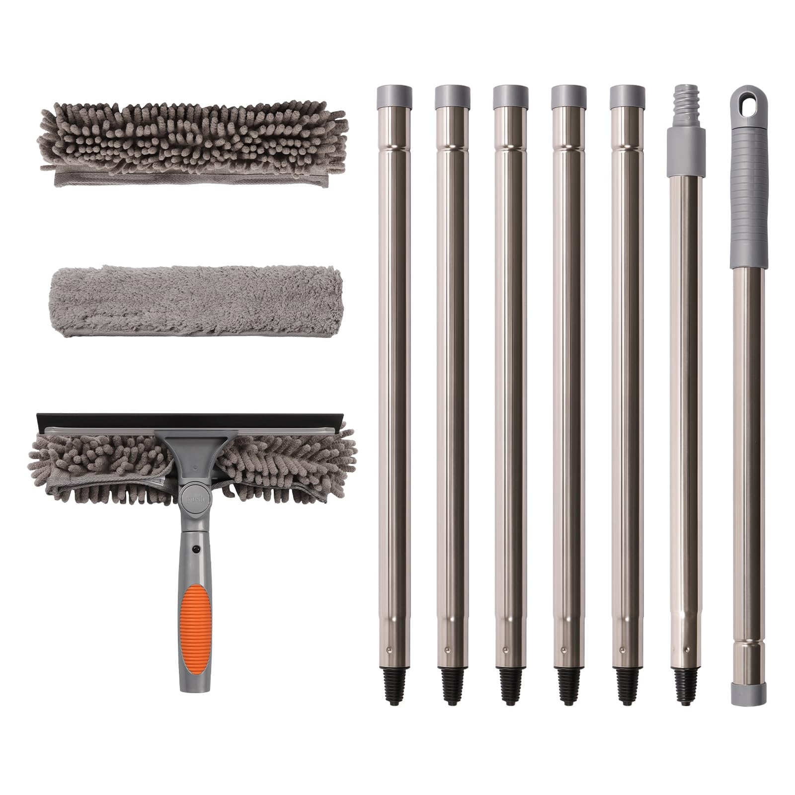 Terafeels 110.23in / 280cm Window Cleaning Equipment, Window Squeegee: 2 in 1 Double-Sided Professional Window Cleaning Kit with Extension Pole (Grey)