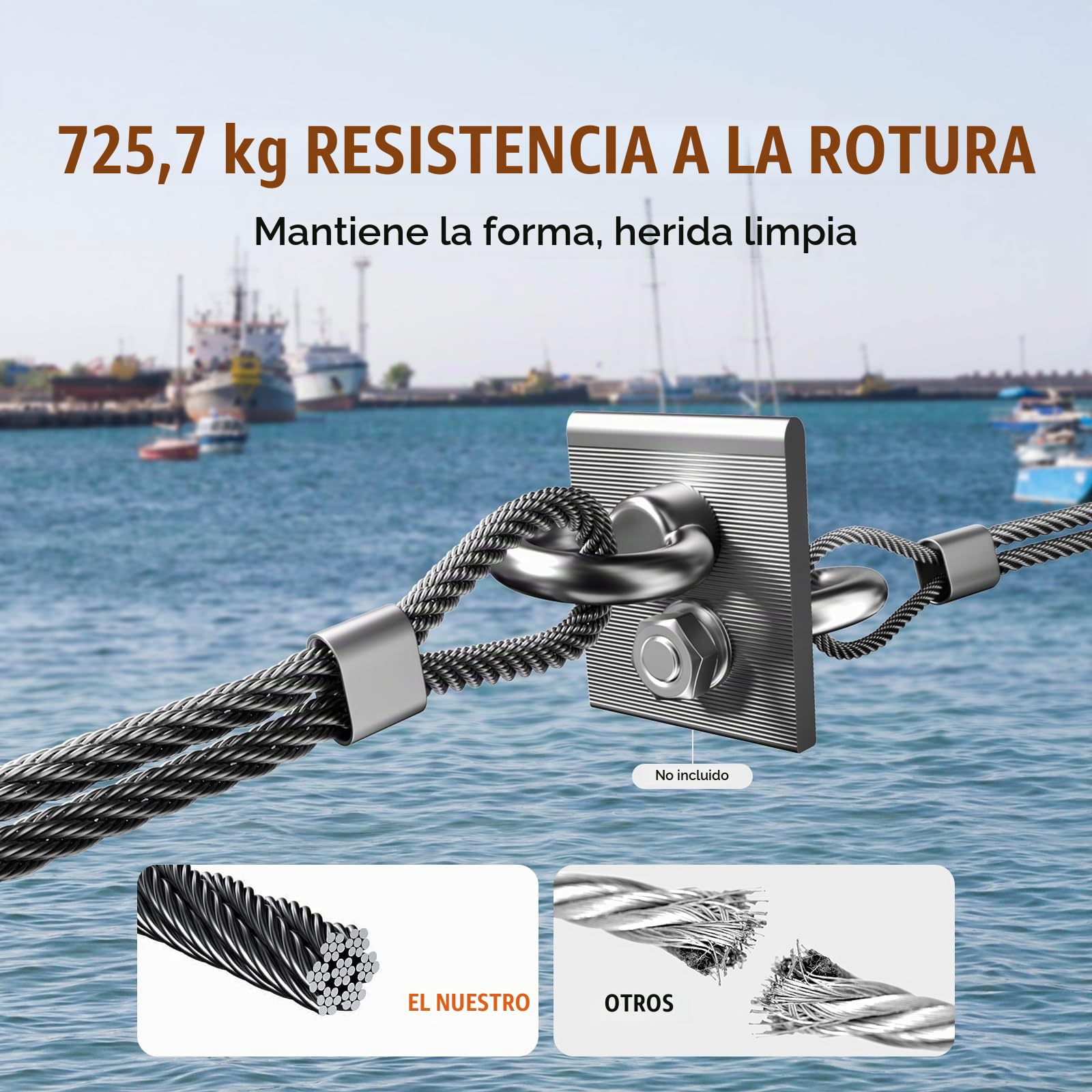 VEVOR Kit de Cables de Alambre de 3,18 mm Cable de Acero Inoxidable 316 de 152,4 m con Cortador y Guantes, Resistencia a la Rotura de 7,1 kN, 7 x 7 Hebras, Cables de Grado de Aeronáutico, Negro