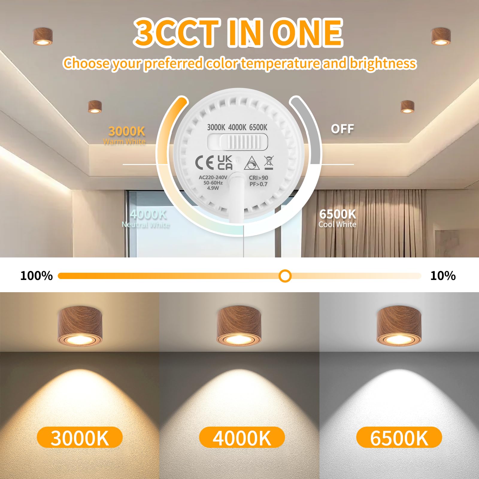 GeyouLux Dimmable LED Spotlight in Adjustable Projection, 5 W Ceiling Spotlights, diameter 80 x 50 mm 3000 K/4000 K/6500 K - Image 3