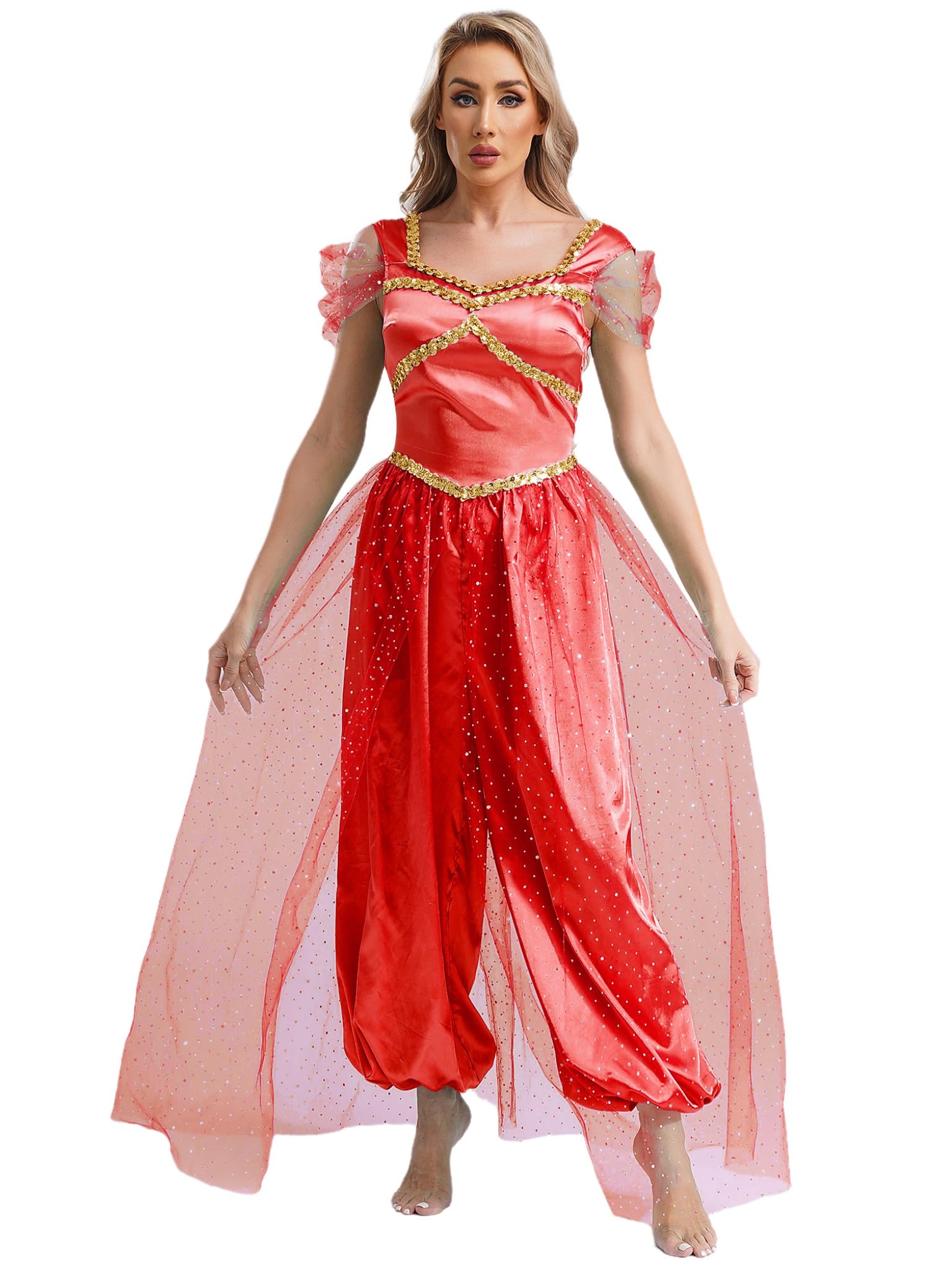 Runhomal Women's Arabian Princess Costume India Fancy Dress Performance Belly Dance Outfits Burgundy S