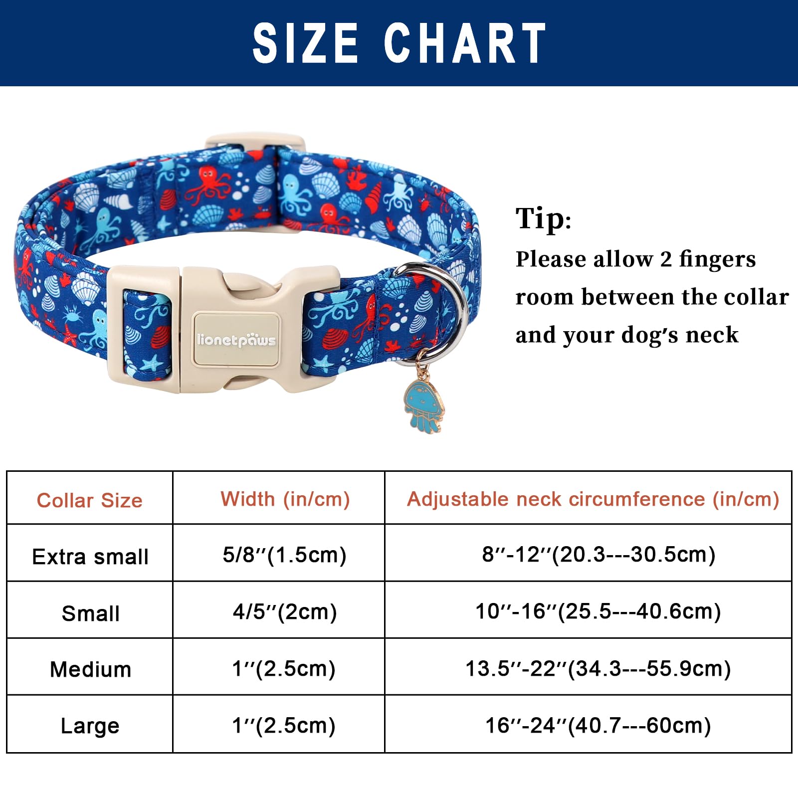 Lionet Paws Summer Blue Dog Collar- Cute Sea Shell Dog Collars with Plastic Buckle and Octopus Pendant - Image 3