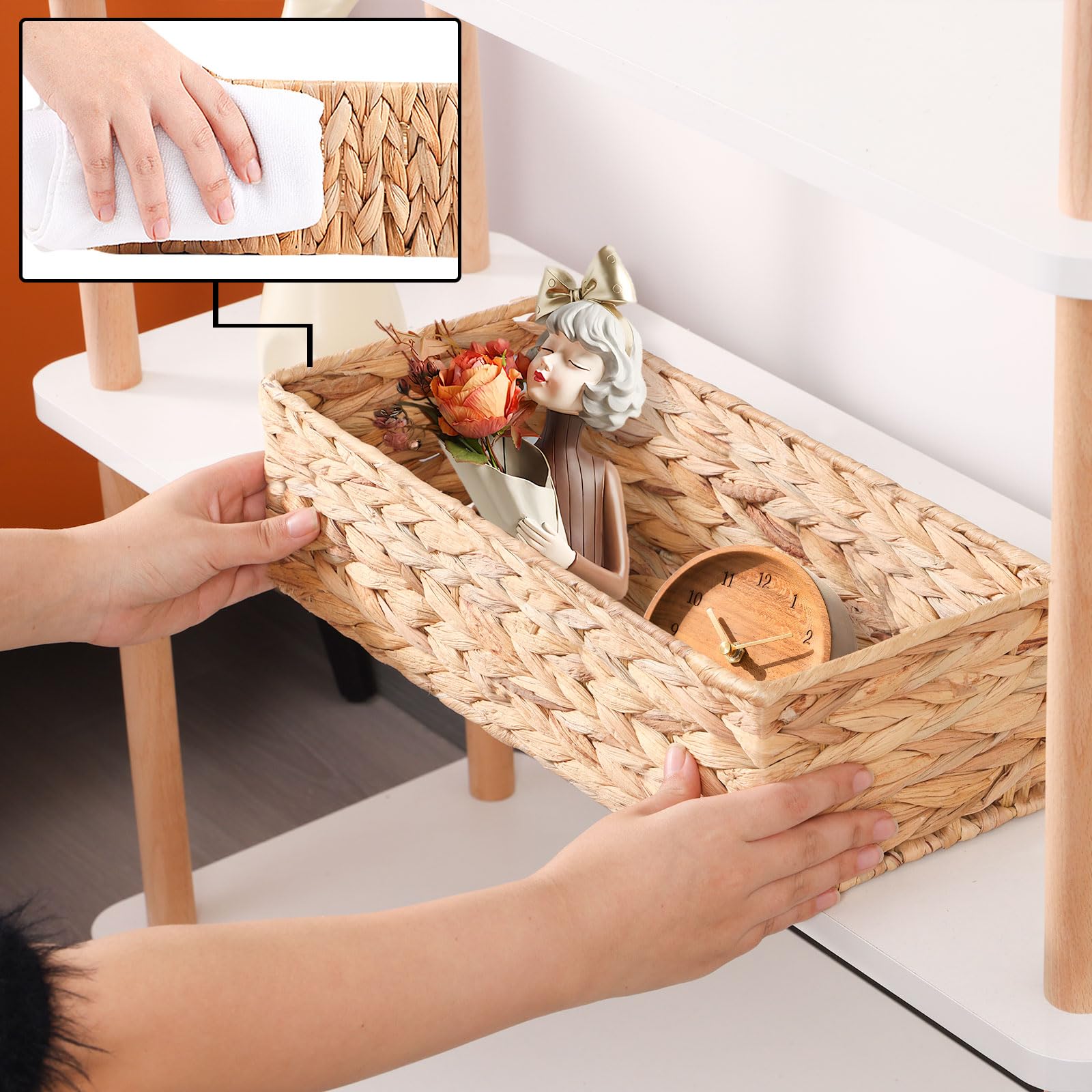 Set di 2 Cestini Portaoggetti Intrecciato, Cestino in Vimini, per Sistemare Vestiti e Riviste, Organizer Armadio, Grande 37×16.5×11 cm, Piccola 33×12.5×10 cm, Giacinto d'Acqua