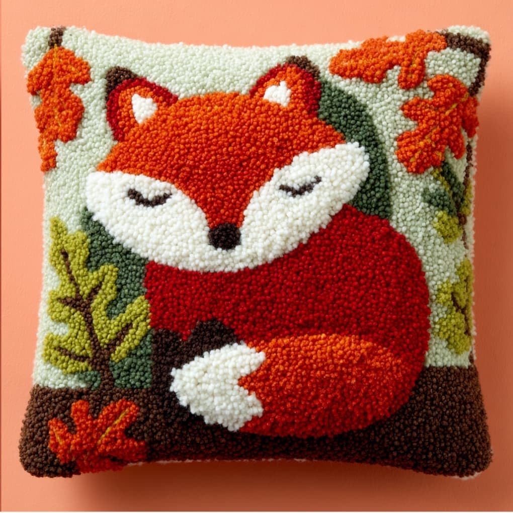 AxiangziK Latch Hook Pillow Kit,Red Fox DIY Cushion Cover 43X43Cm