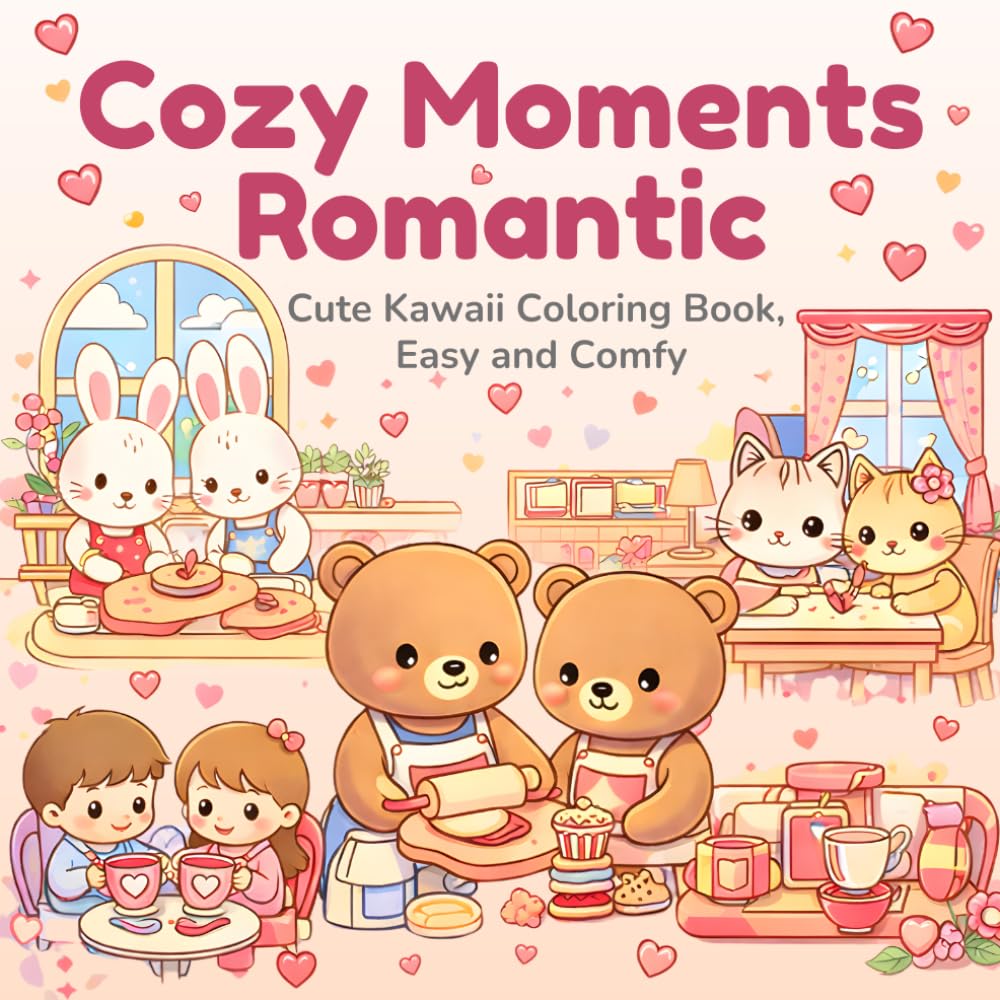 Cozy Moments Romantic: Cute Kawaii Coloring Book, Easy and Comfy | Cute Scenes to Color | Cats, Rabbits, Bears, and Adorable Characters Filled with ... and Teens (cozy moments coloring kawaii)