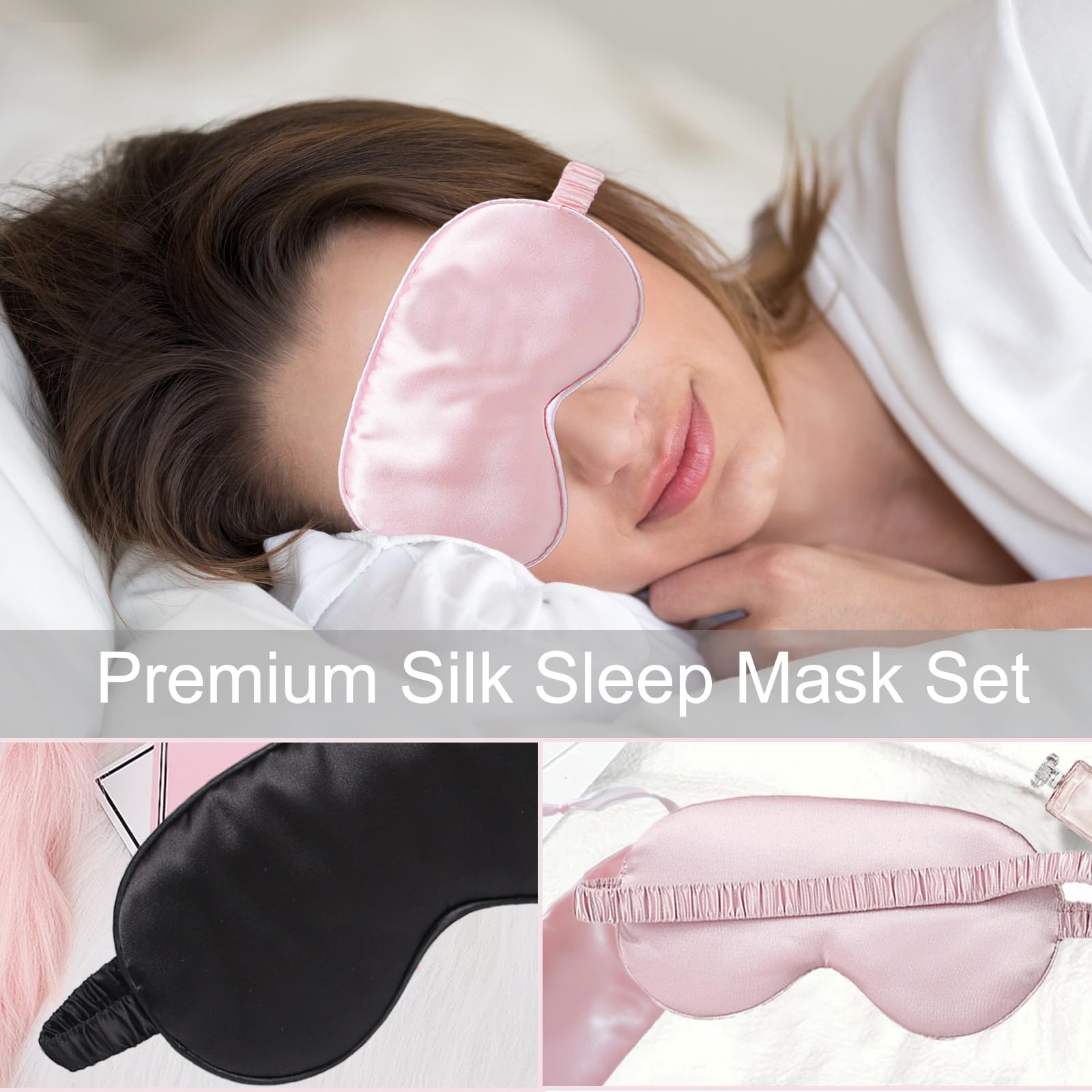 KEYRI 4 Pezzi Mascherina per Dormire per Donne, Maschera per Dormire Seta Mascherina per Occhi Antiluce e Morbida Mascherina Occhi per Dormire per Viaggi Pisolino con Fascia Elasticità