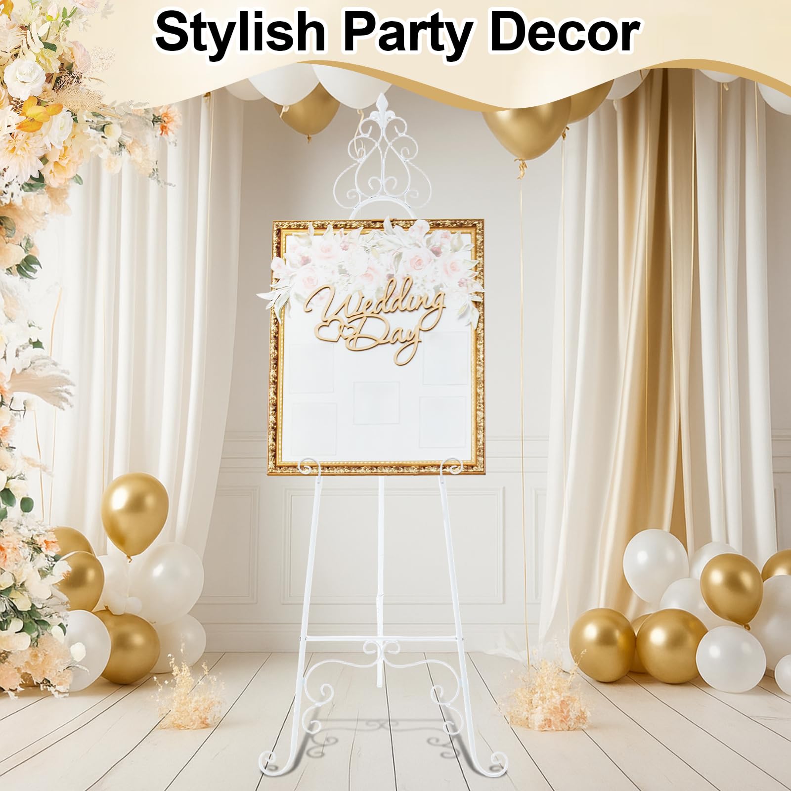 2 weiße Staffelei-Ständer für Schilder, verstellbar, Hochzeit, Willkommensschild, Ständer, Metall-Bodenstaffelei mit Kettenstütze für Hochzeitsposter, Fotokunst, Bilder, Malerei, Display (150