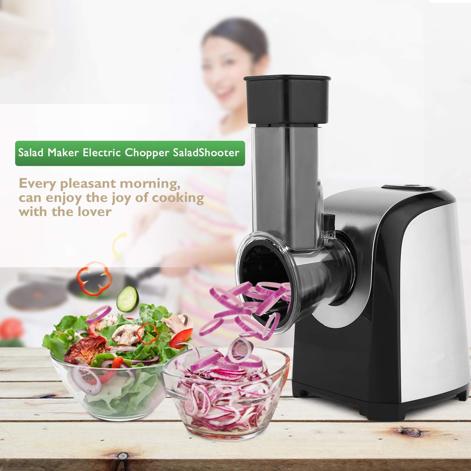 Taglia Verdure Elettrico 150W Tritatutto da Cucina, Tritatutto Multifunzione 5 in 1 Tritatutto per Verdura, Fresh Express, Nero d'argento