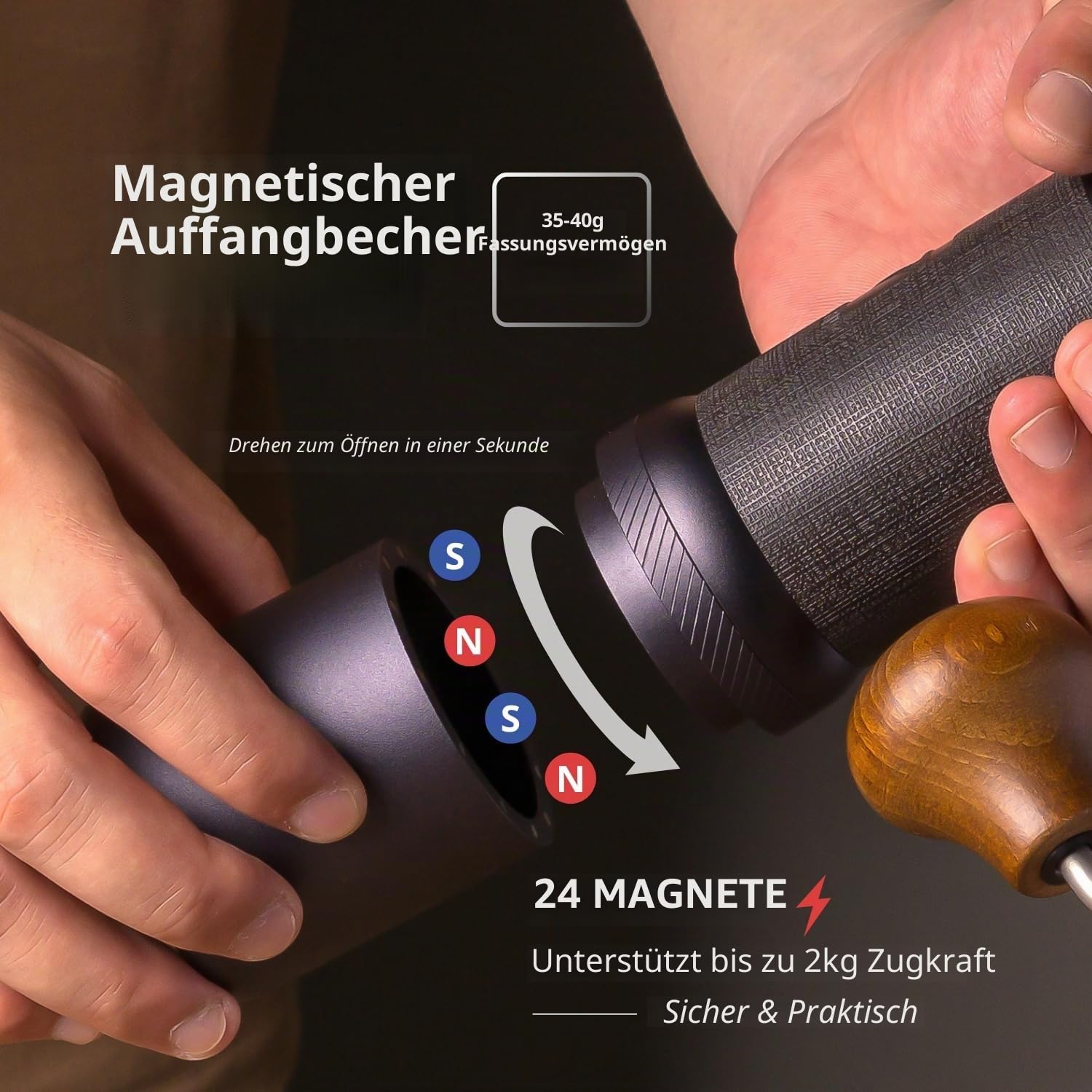 1Zpresso J-Ultra Manuelle Kaffeemühle, Eisengrau, konischer Fräser, faltbarer Griff, Magnetverschluss, Fassungsvermögen 40 g, numerisch einstellbare Feineinstellung, schnellere Mahleffizienz, ideal