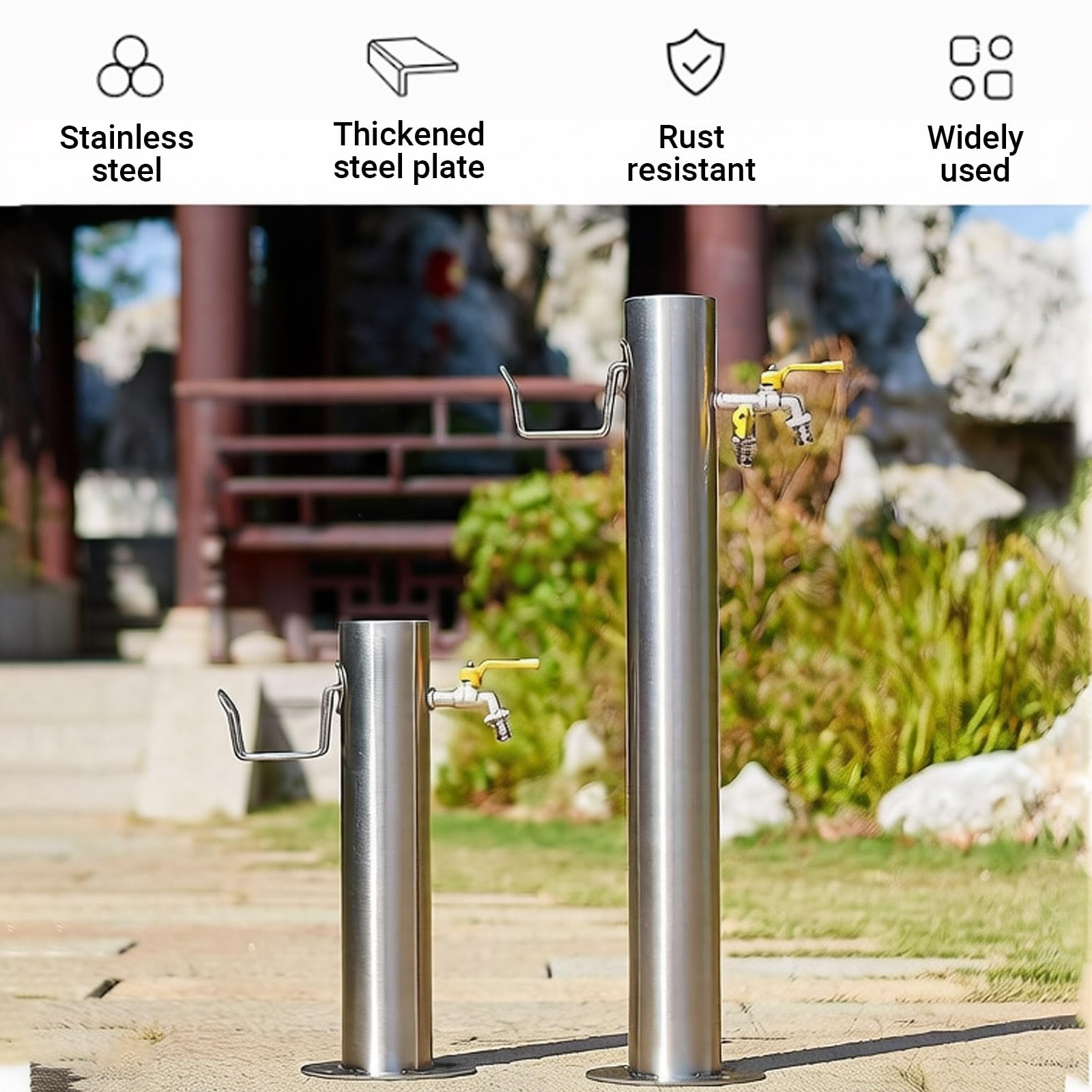 Columna de agua para exteriores con grifo, hidrante de jardín independiente, poste de agua de acero inoxidable con aislamiento térmico, soporte de manguera de doble entrada para césped