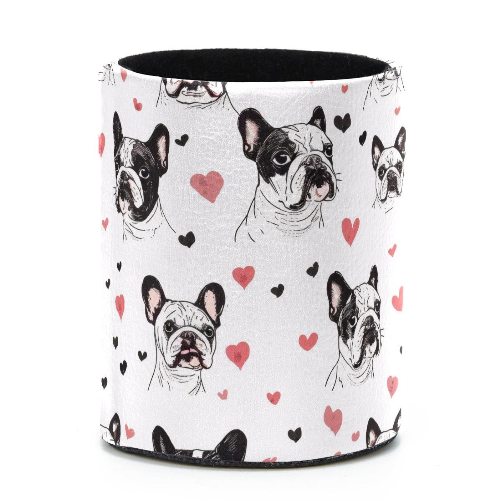 VAPOKF Round Pencil Holders for Desk, Bulldogs Heart Pen Holders Pen Pot Makeup Brushes Storage Desktop Stationery Supplies Organiser for Home Office