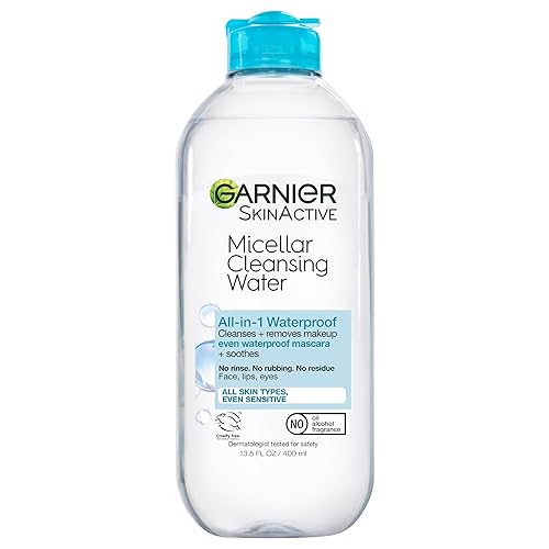 Garnier Micellar Water For Waterproof Makeup, Hydrating Facial Cleanser & Makeup Remover, Suitable for Sensitive Skin, Vegan, Cruelty Free, 13.5 Fl Oz (400mL), 1 Count - 13.5 Fl Oz (Pack of 1)