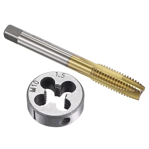 uxcell Juego de grifos y troqueles métricos M10 x 1.5, HSS (acero de alta velocidad), rosca de rosca redonda de acero de aleación