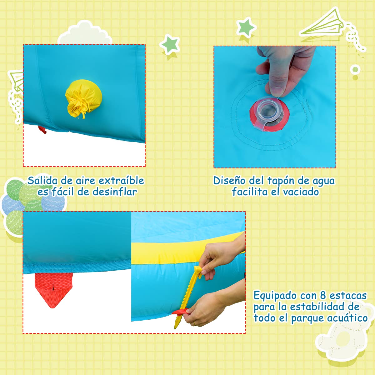 COSTWAY Tobogán Inflable, Parque De Agua Para Niños Con Piscina De Chapoteo, Pared De Escalada, Cañón De Agua Y Toboganes (Con Soplador De 680W)