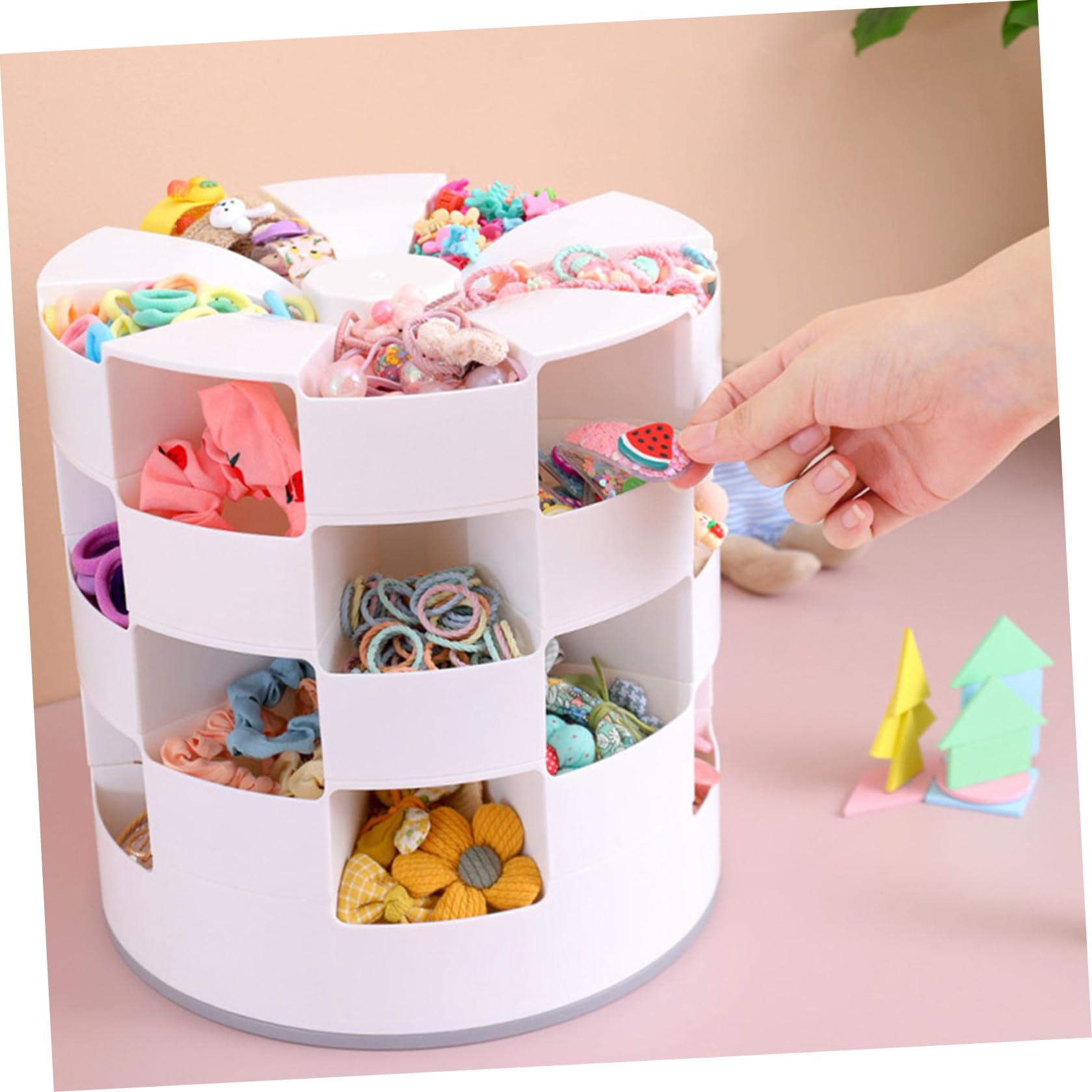 Healeved Haarschmuck Aufbewahrungsbox Schmuckorganizer für Drehbar Mehr Stück Hips/pp/silikon Weiß für Haargummis Haarspangen und Schmuck