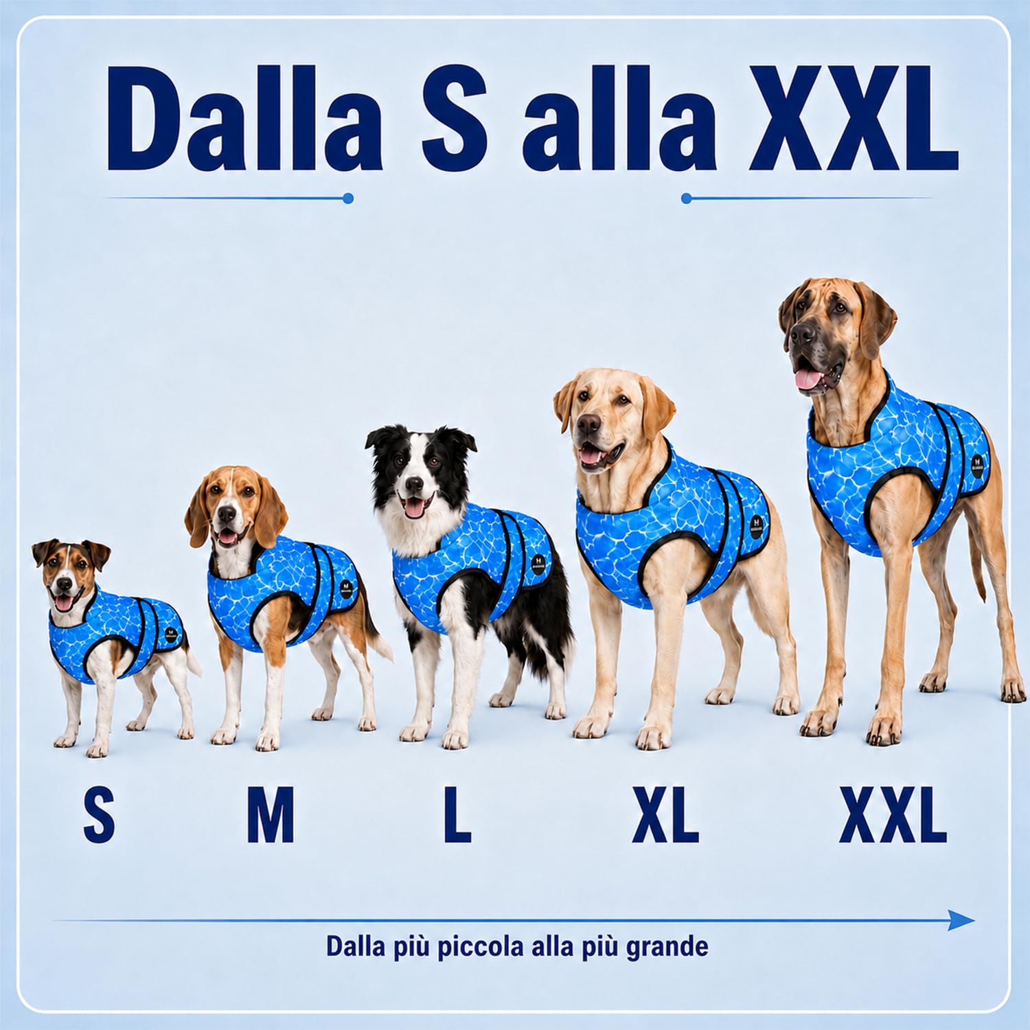DOGOPAL Gilet Refrigerante per Cani, Giubbotto Rinfrescante Attivato dall'Acqua con Protezione UV, Maglia Estiva Leggera e Traspirante con Collo Alto per il Caldo, Passeggiate e Outdoor (Blu, XL)