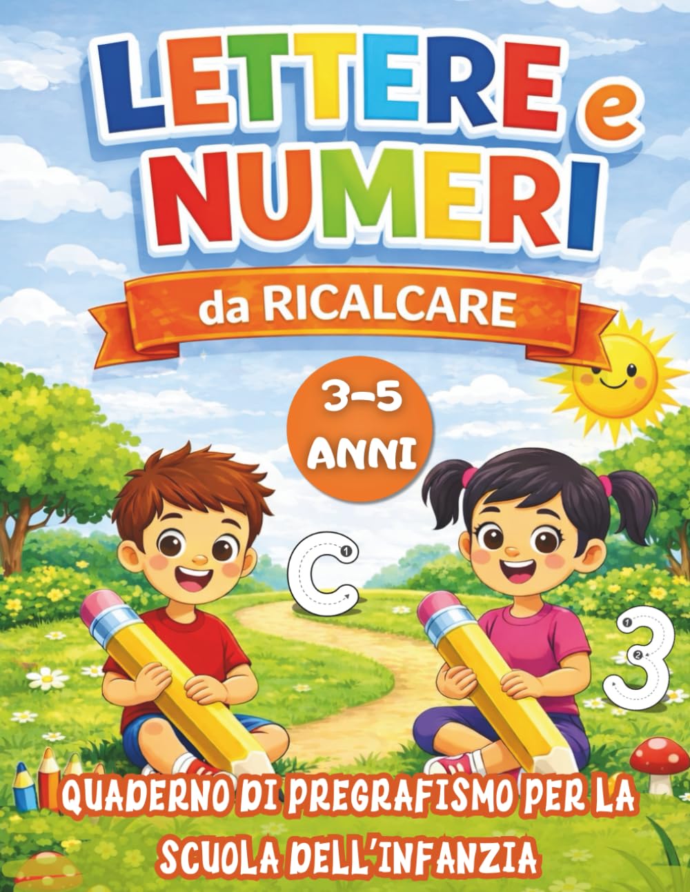 Lettere e Numeri da Ricalcare: Quaderno operativo per bambini 3–5 anni per imparare a scrivere e contare divertendosi