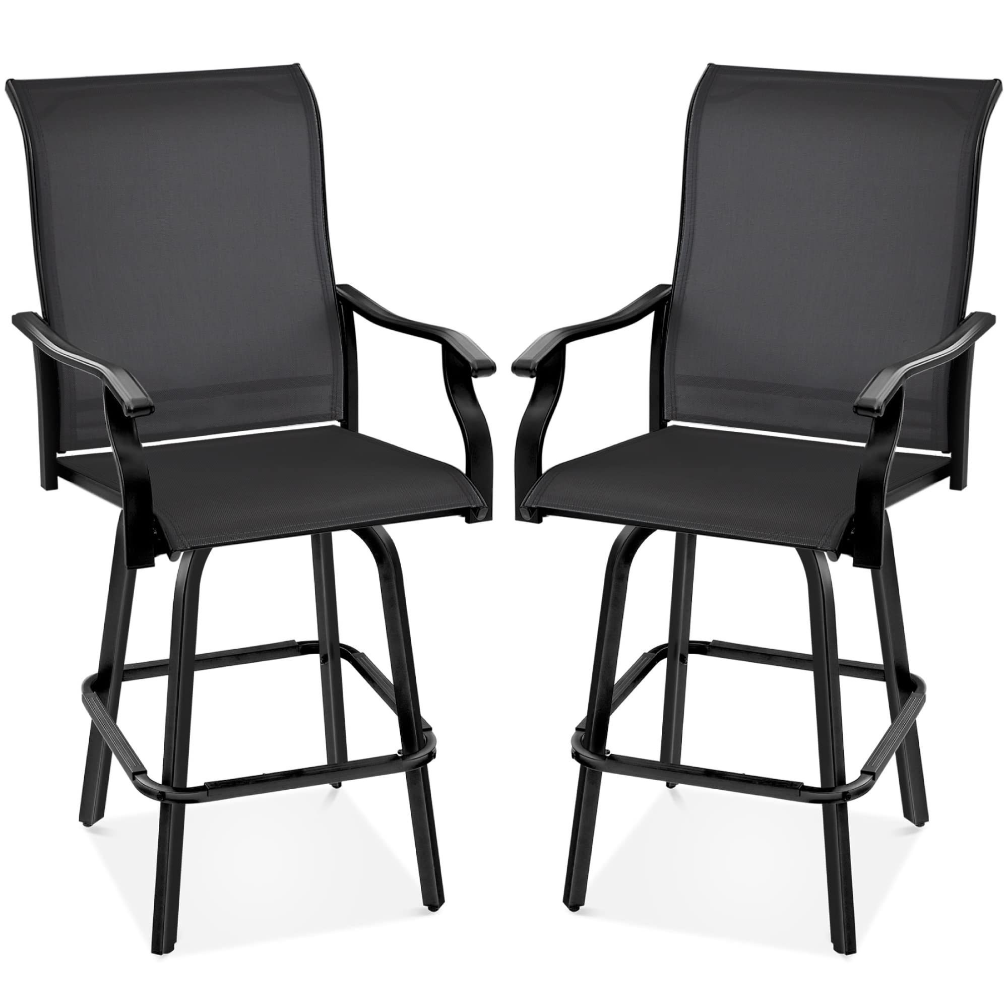 Best Choice Products Set of 2 Swivel Barstools, Bar Height Outdoor Chairs, 360 Rotating Patio Bar Stools w/All-Weather Mesh, 300lb Capacity - Black