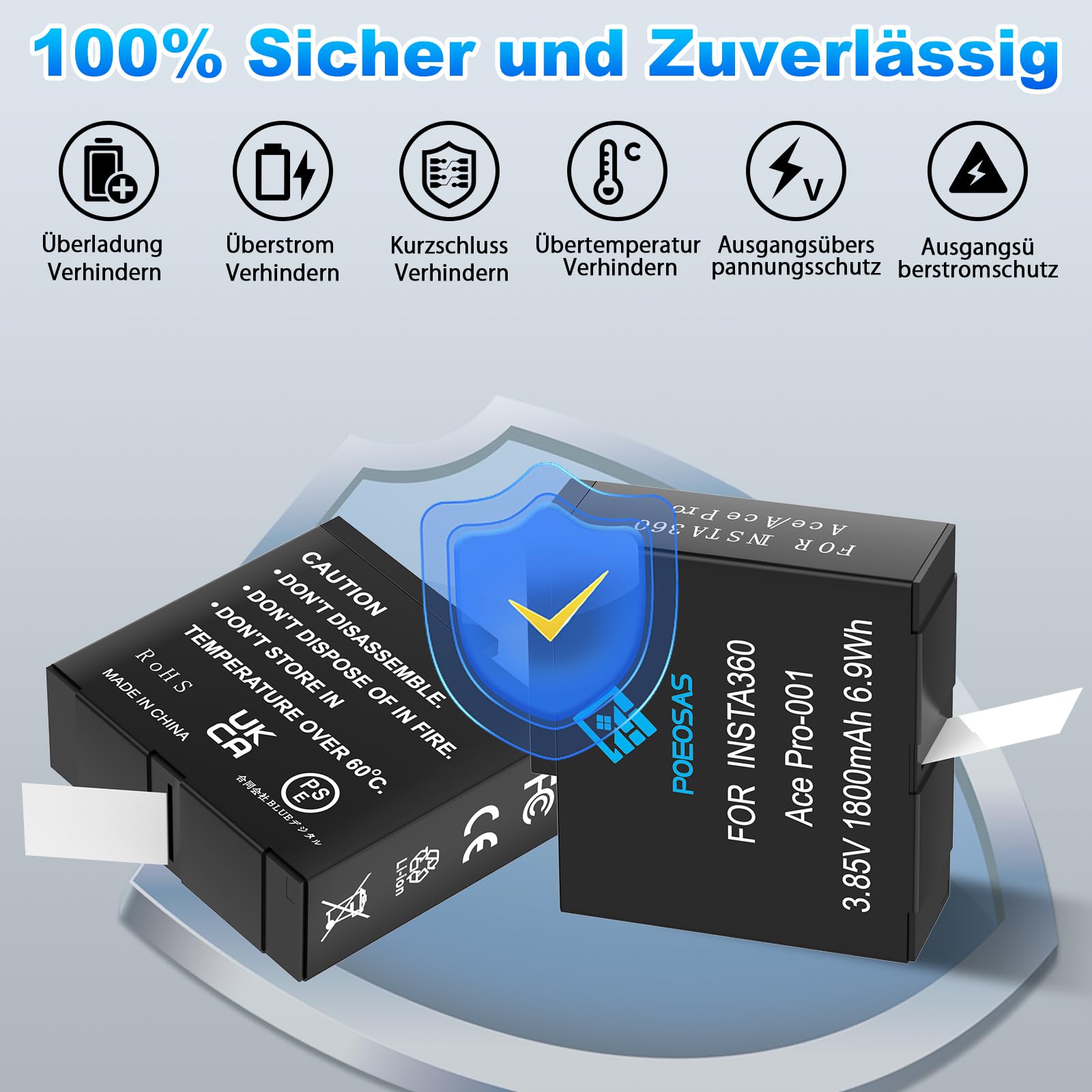 360 Ace Pro Ersatz Akku, 2 Pack 1800mAh Akkus mit 3-Slot LCD Ladegerät Kit Kompatibel mit insta360 Ace Pro/Ace Pro 2 Kamera, Akku Schutzhülle*2 für insta360 Acepro Kamera