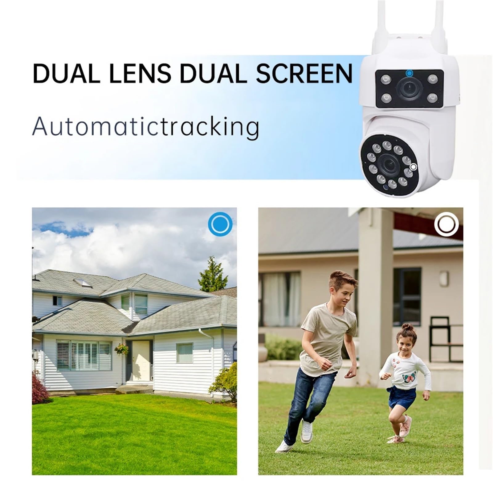 Kamera bezpieczeństwa, Kamera PTZ WIFI 2MP z podwójnym obiektywem i ekranem, kamera IP zewnętrzna HD, automatyczne śledzenie, ochrona bezpieczeństwa, monitoring CCTV(NO CARD)
