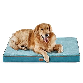 Bedsure Orthopedic Dog Bed for Extra Large Dogs - XL Memory Foam Waterproof Dog Bed Pillow for Crate with Removable Washable Cover and Nonskid Bottom - Plush Flannel Fleece Top Pet Bed, Blue