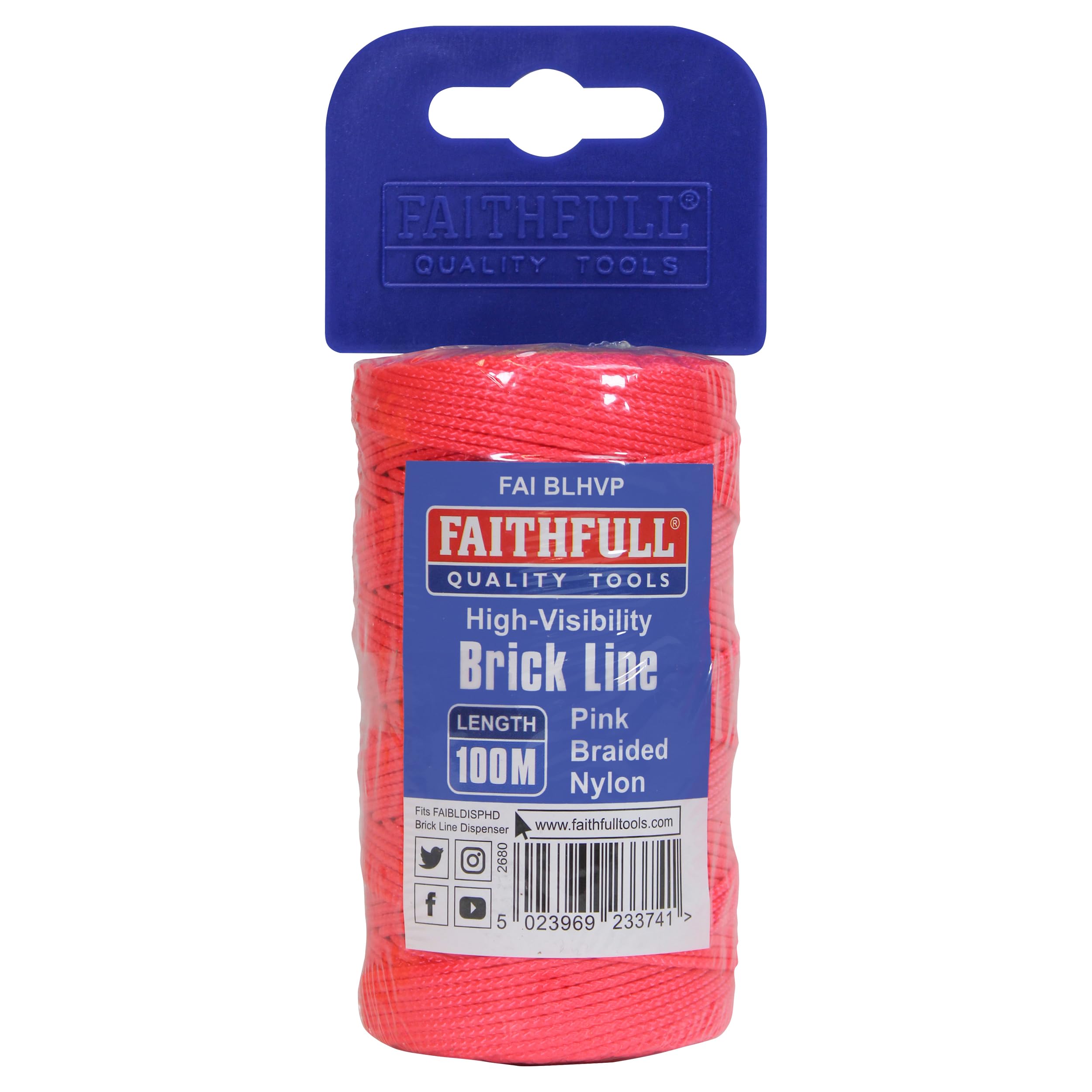 Faithfull Pink Hi-Vis Nylon Brick Line 100M (330Ft)