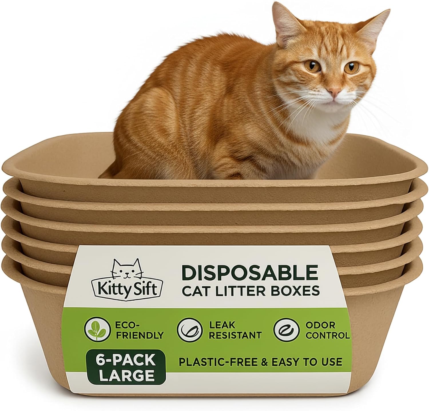 Kitty Sift (6-Pack) Disposable Cat Litter Box, Sustainable, Clean – Large, 6-Pack