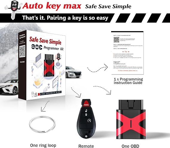 Programmable Keyfob, Replacement Car Keys Fob and DIY Programmer Kit for 2013-2017 Dodge RAM 1500 2500 3500 Remote GQ4-53T