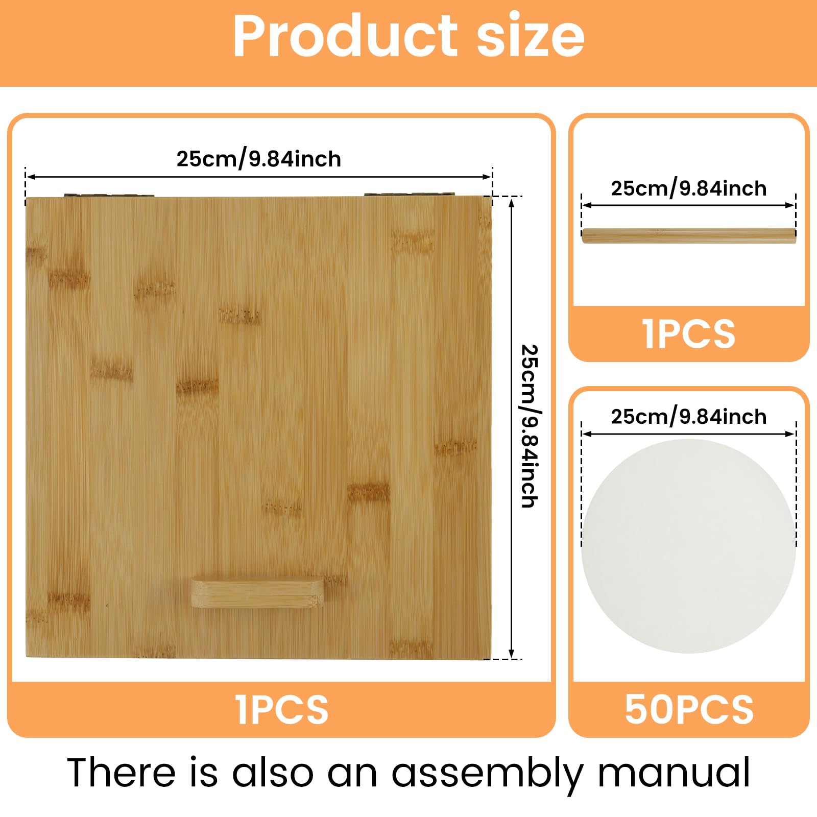 FALESOUL Tortilla Press 10 Inch, Bamboo Tortilla Maker with 50pcs Parchment Paper for Homemade Flour Corn Tortilla, Wood Tortillera Pataconera Tortilla Maker for Home Baking Cooking