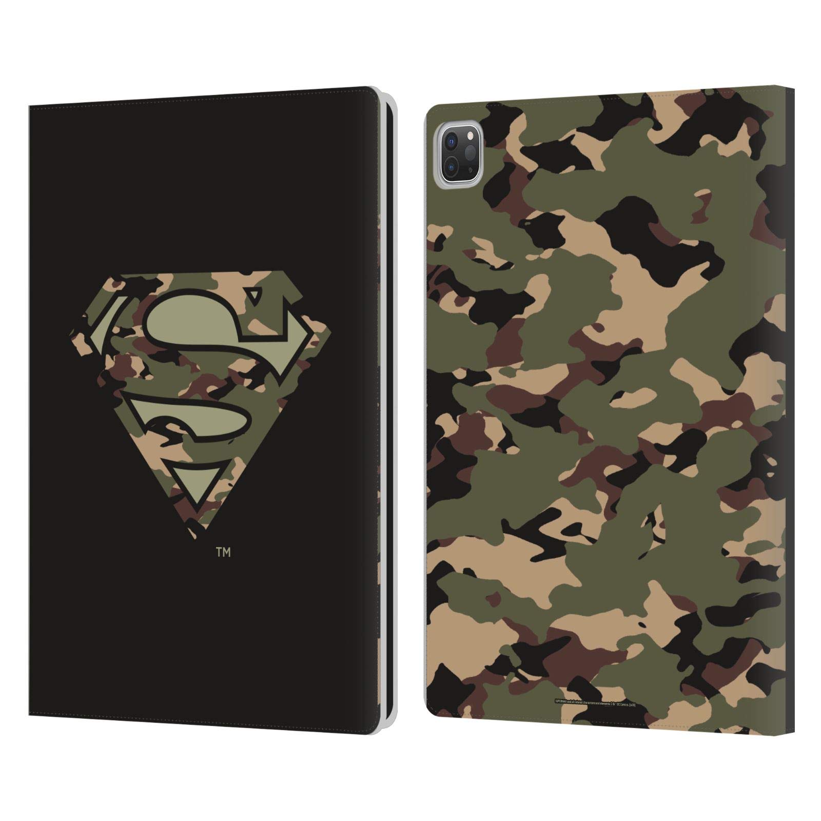 Head Case Designs Officially Licensed Superman DC Comics Camouflage Logos Leather Wallet Case Compatible with Apple iPad Pro 12.9 2020/2021/2022