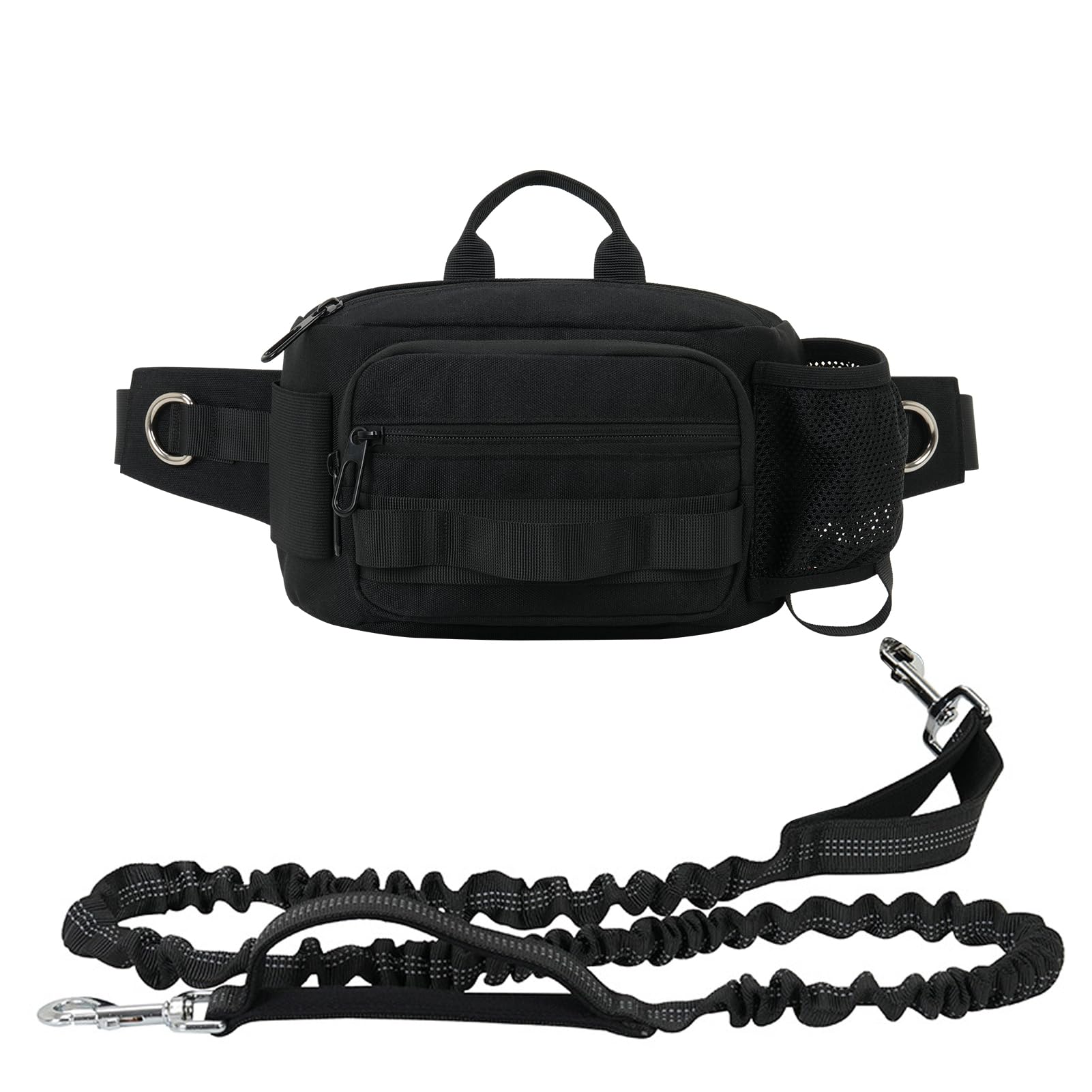 SOUUXIU Hands Free Dog Leash, Waist Leash for Dog Walking, Running Leash with Zipper Pouch Dual Handle and Retractable Bungee for Training Jogging Hiking