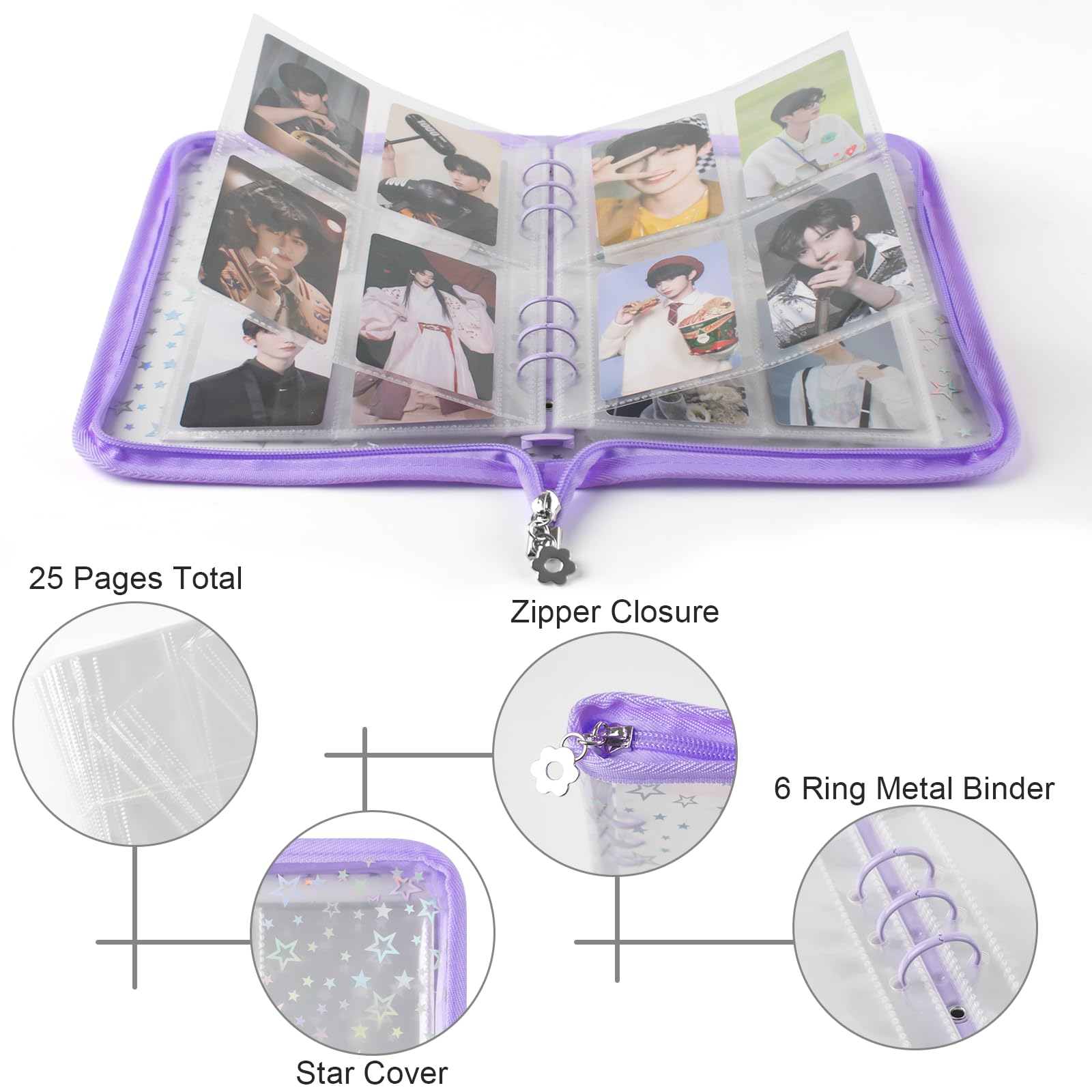 A5 Kpop Photocard Binder with 25 Inner Pages 4-Pocket Card Pages, 6 Ring A5 Binder Card Collector Album with 200 Card Slots - Image 3